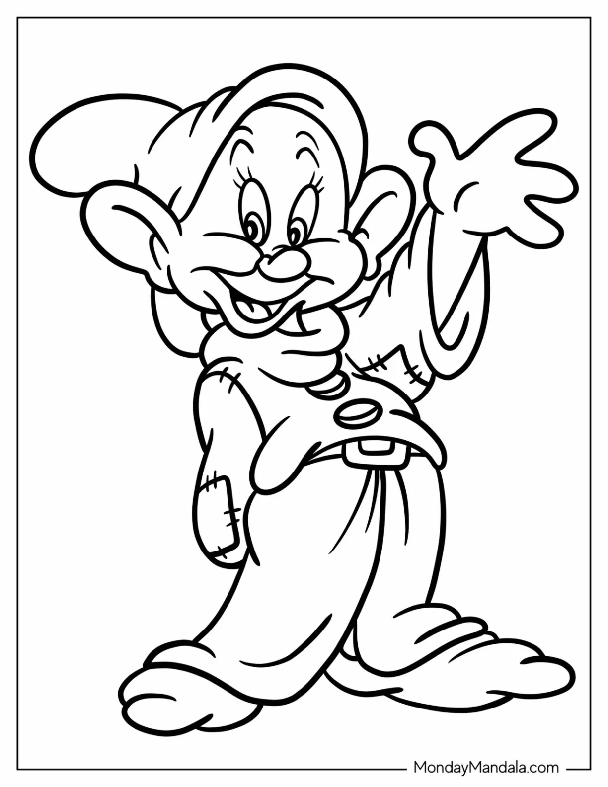 Snow White Coloring Pages Of Dopey Dwarf Waving For Kids coloring page