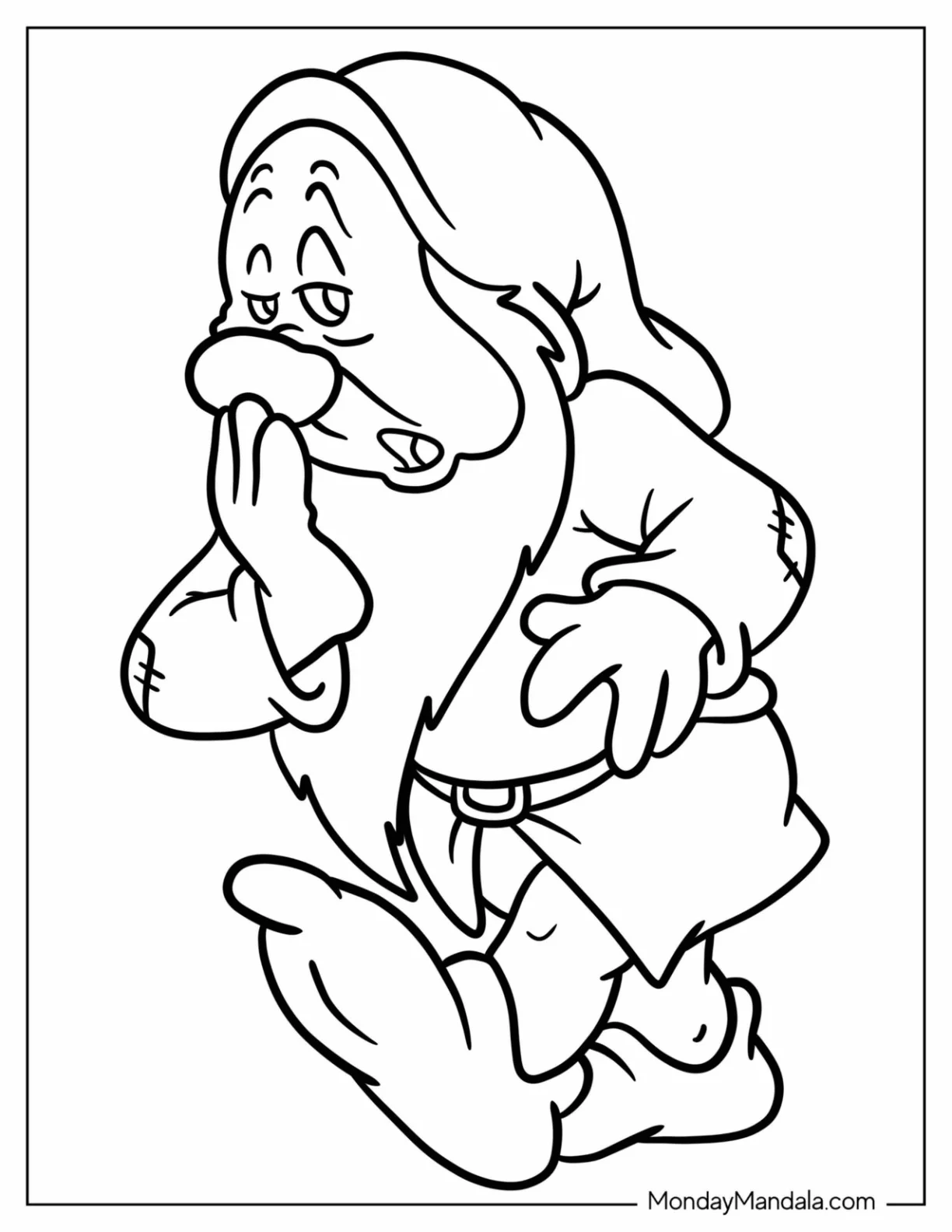 Snow White Coloring Pages Of Sleep Dwarf Yawning For Preschoolers coloring page — printable line art