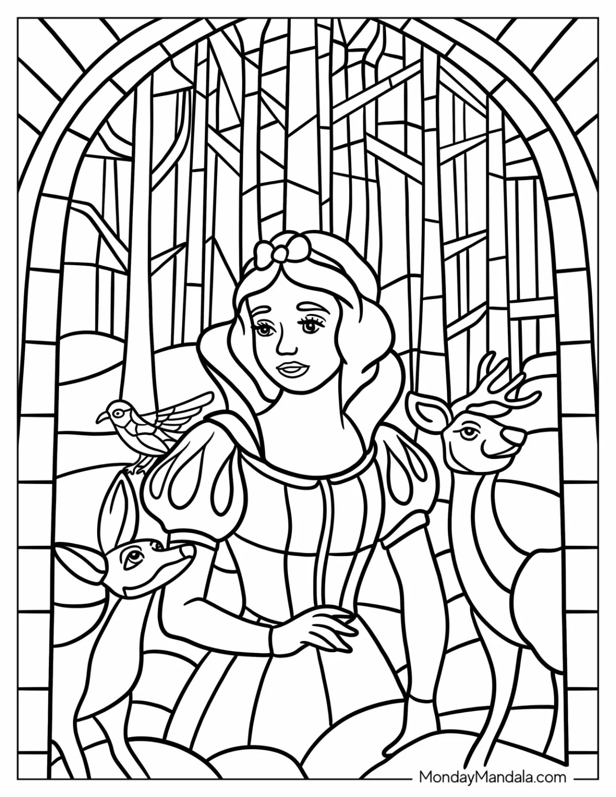 Snow White Coloring Pages With Deer Stained Glass coloring page