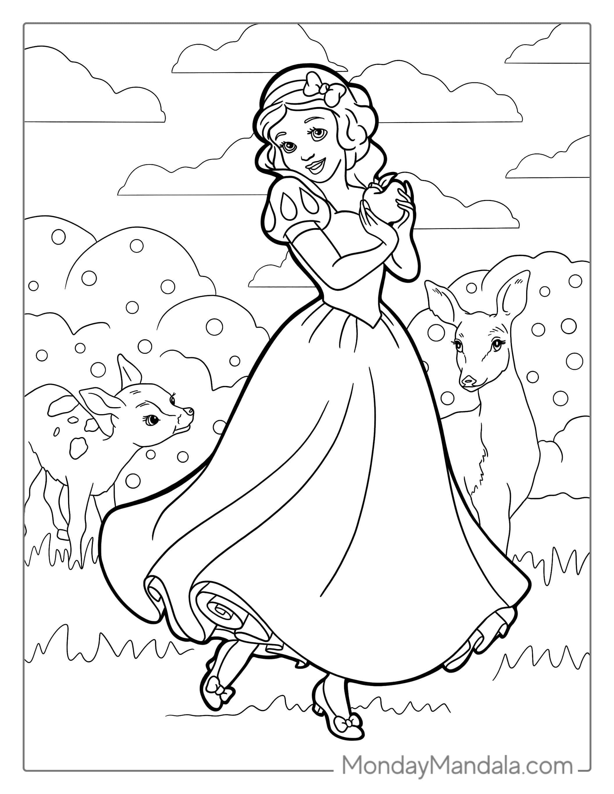 Snow White Holding The Poisoned Apple Coloring Page coloring page