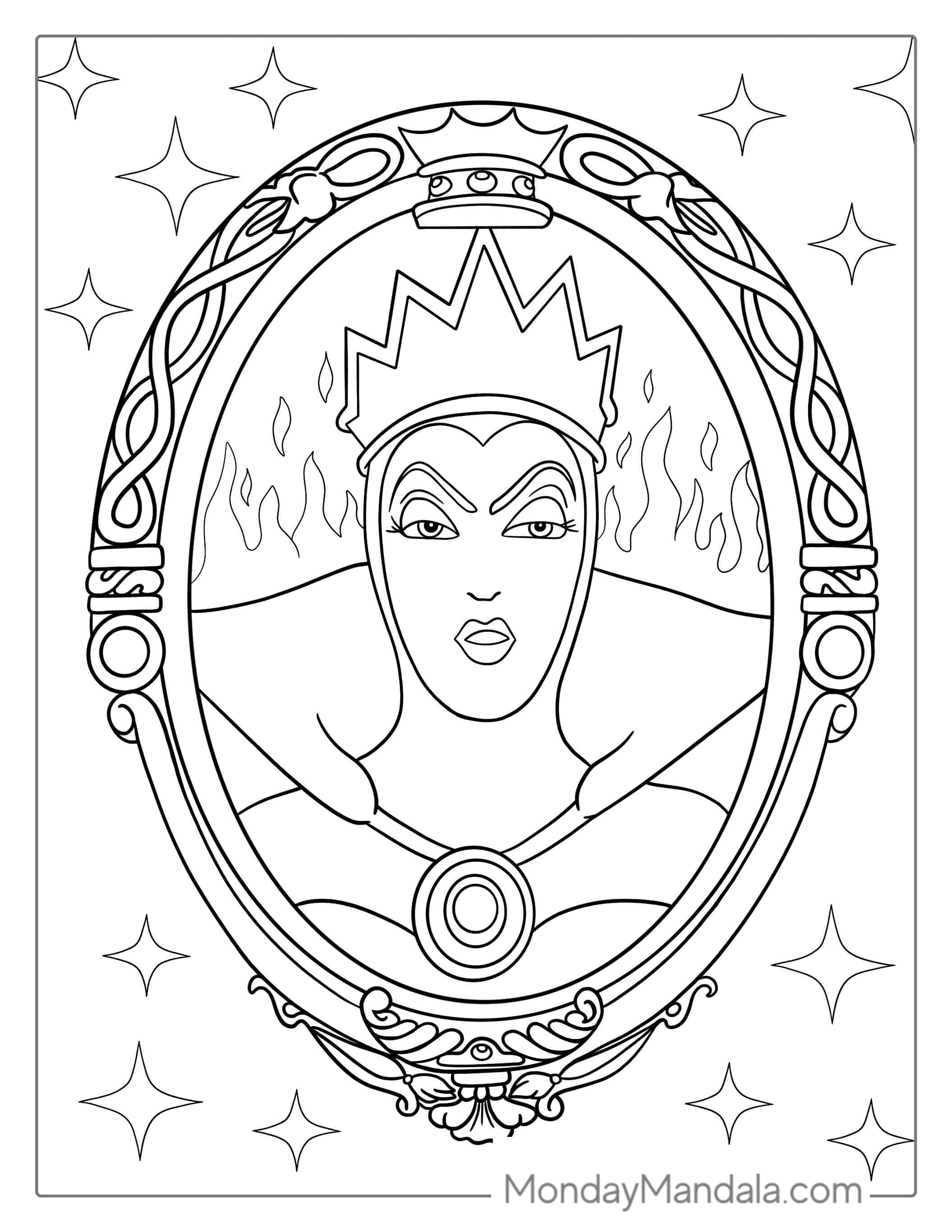 The Evil Queen In The Magic Mirror Coloring Page coloring page
