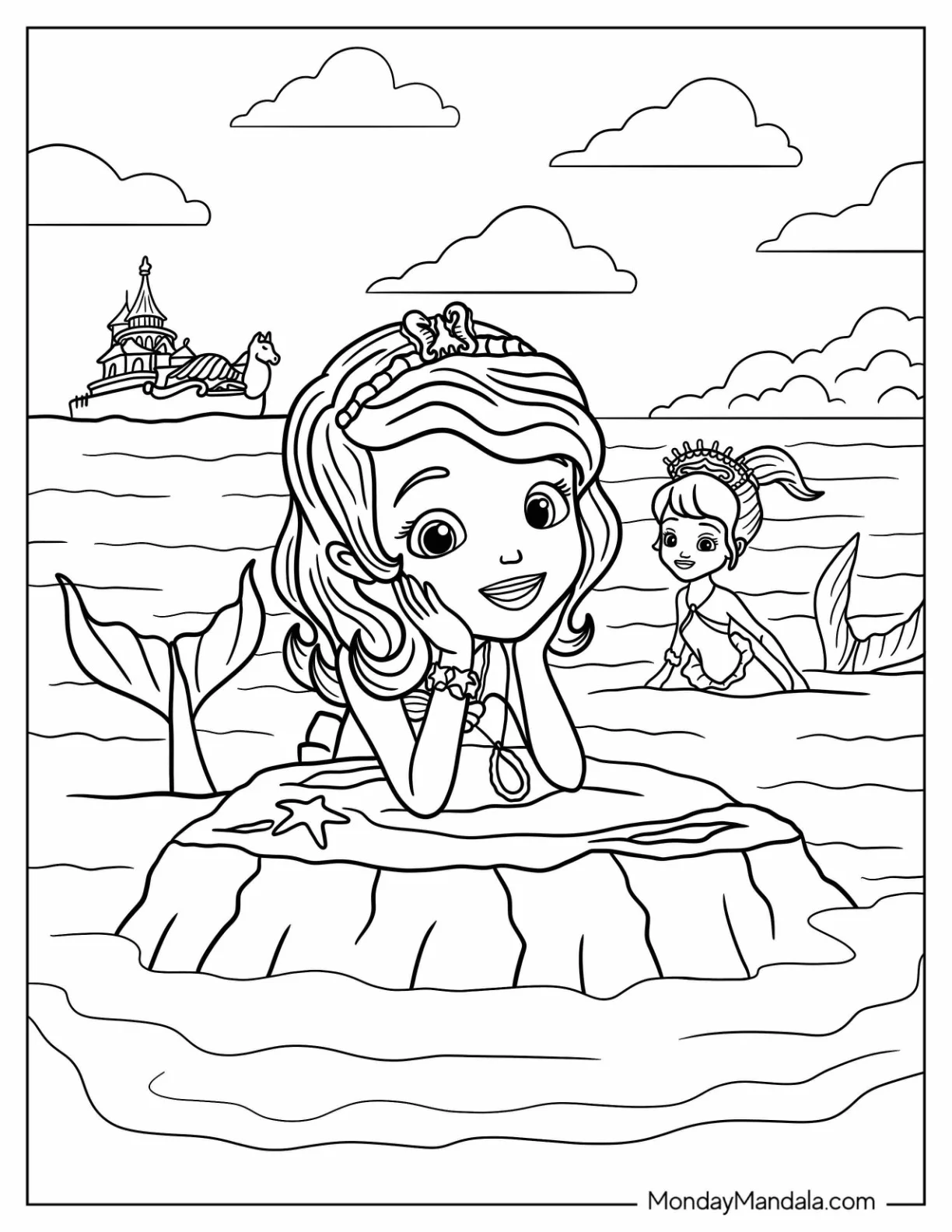 Mermaid Sofia The First Coloring Page With Princess Amber At Sea coloring page