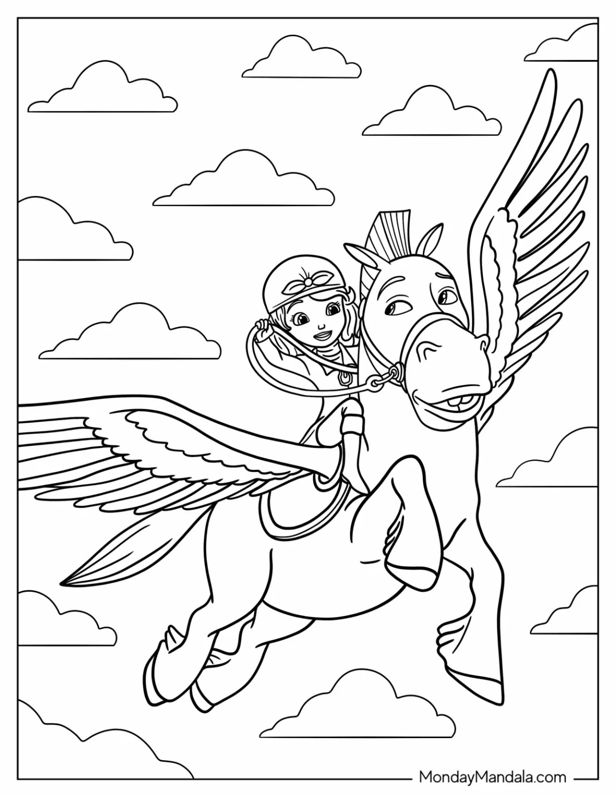 Sofia The First Coloring Page Riding Minimus In The Sky coloring page — printable line art