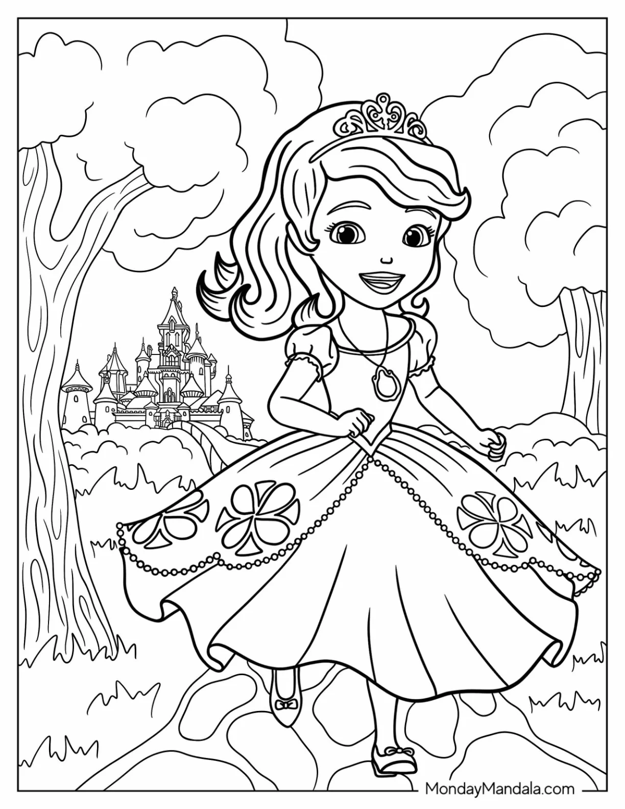 Sofia The First Coloring Page Running In The Forest coloring page