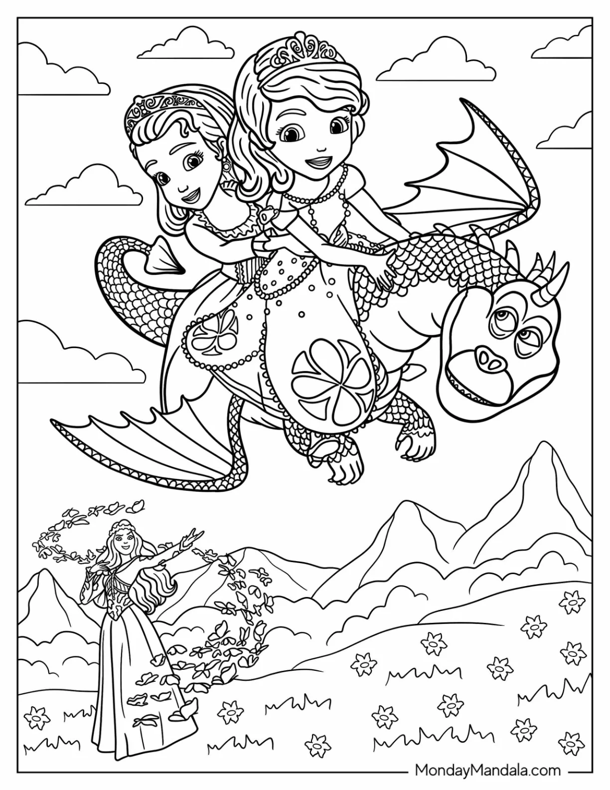 Sofia The First Coloring Page With Princess Amber Riding Everburn coloring page