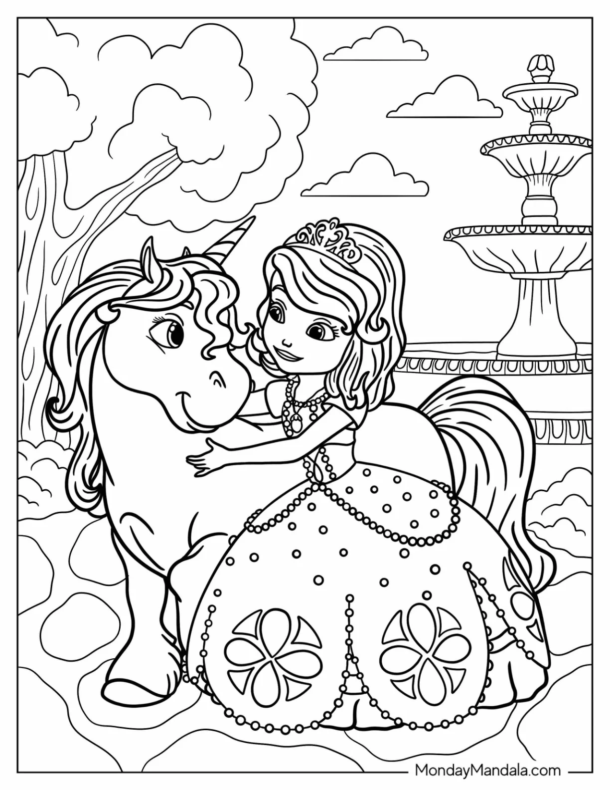 Sofia The First Coloring Page With Skye The Unicorn coloring page