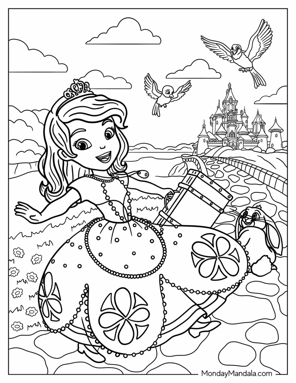 Sofia The First Coloring Page With Suitcase Going To The Castle coloring page