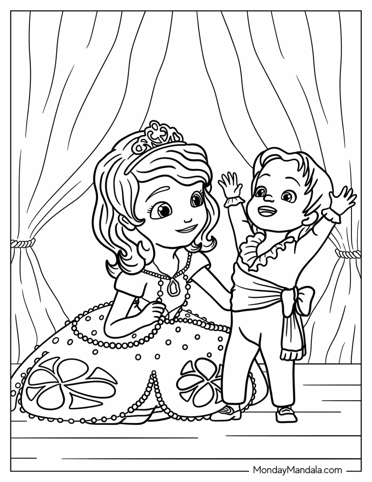 Sofia The First Coloring Pages With Baby Prince James coloring page — printable line art