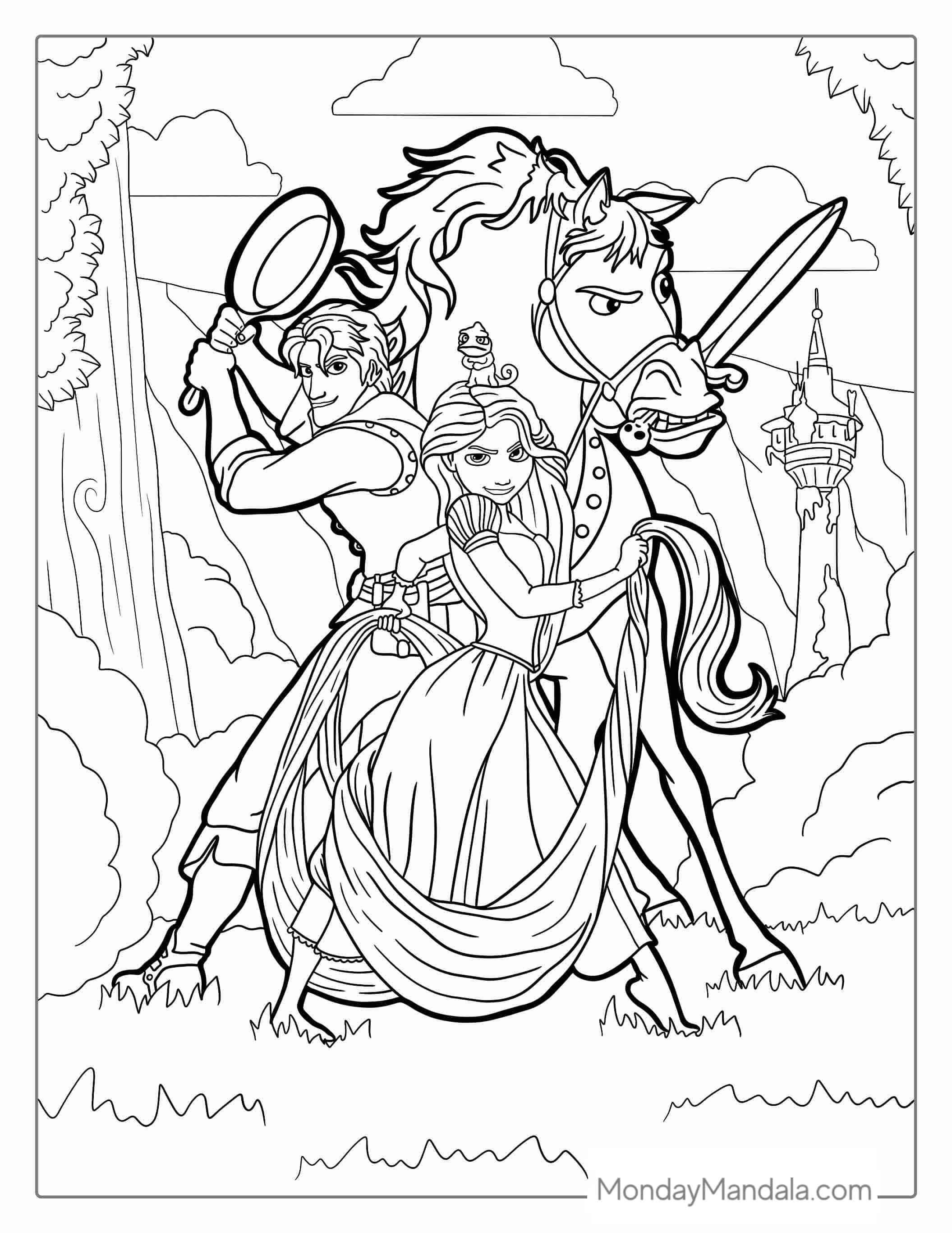 Coloring Page Of Maximus, Rapunzel And Eugene coloring page
