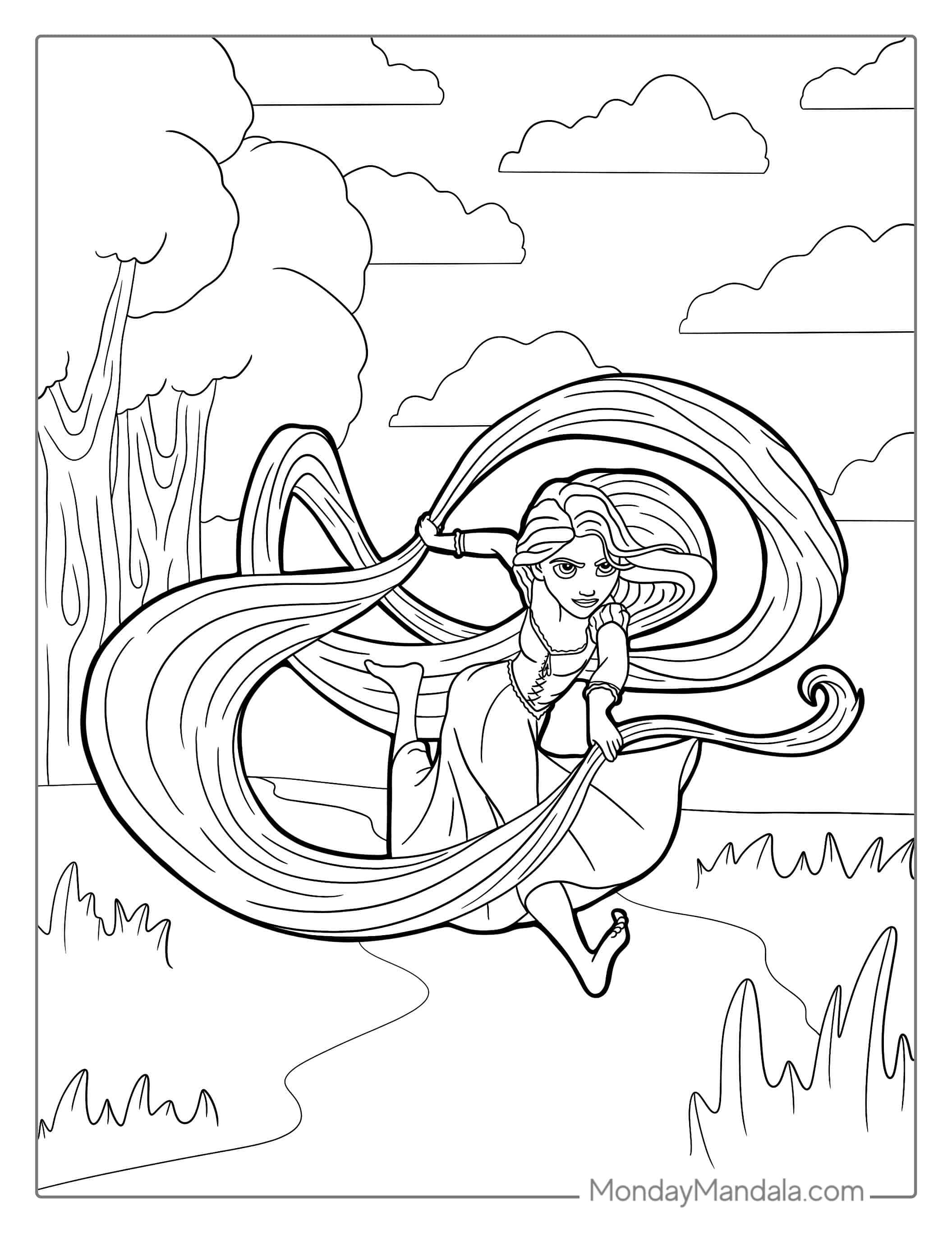 Rapunzel With Long Hair Coloring Page coloring page — printable line art
