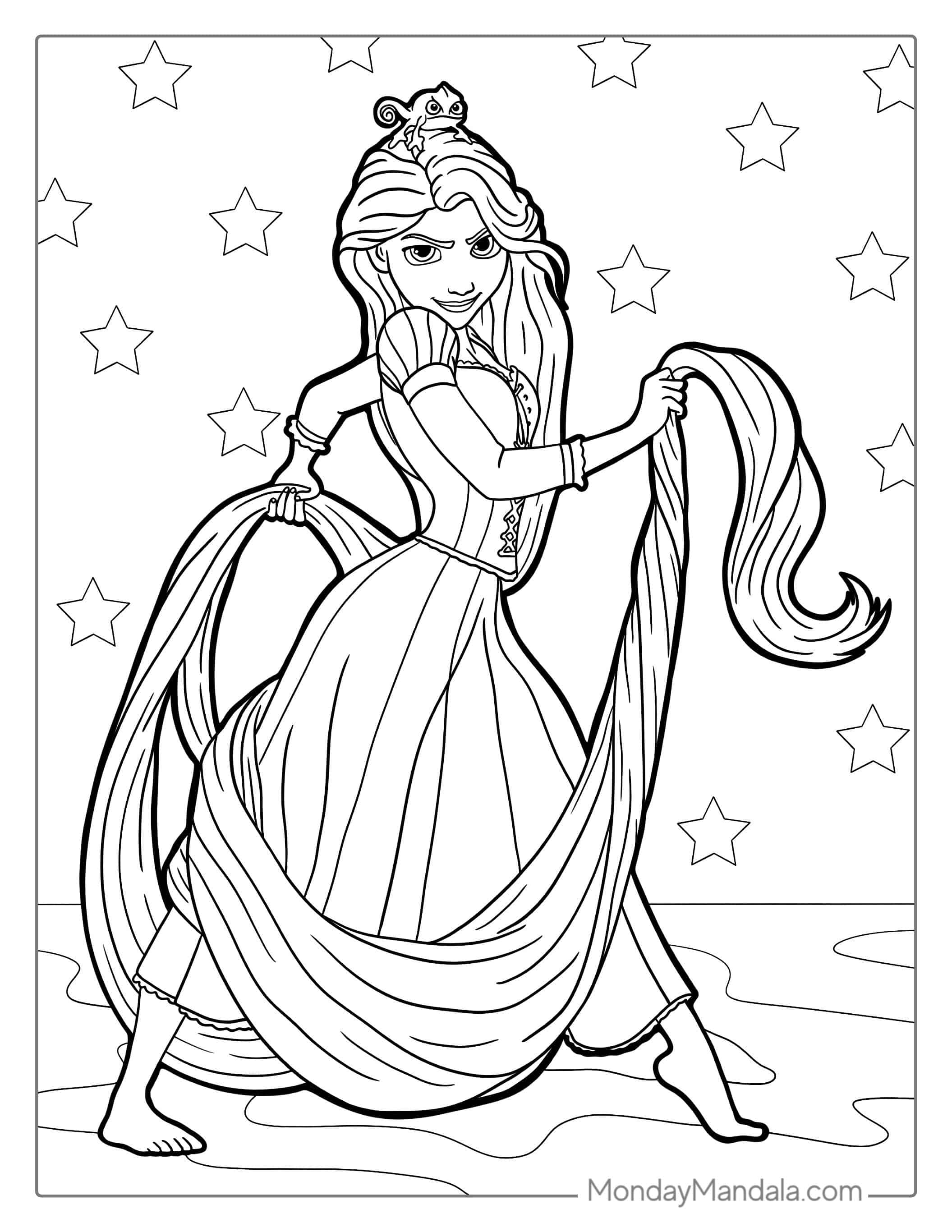 Tangled Coloring Page With Rapunzel coloring page — printable line art