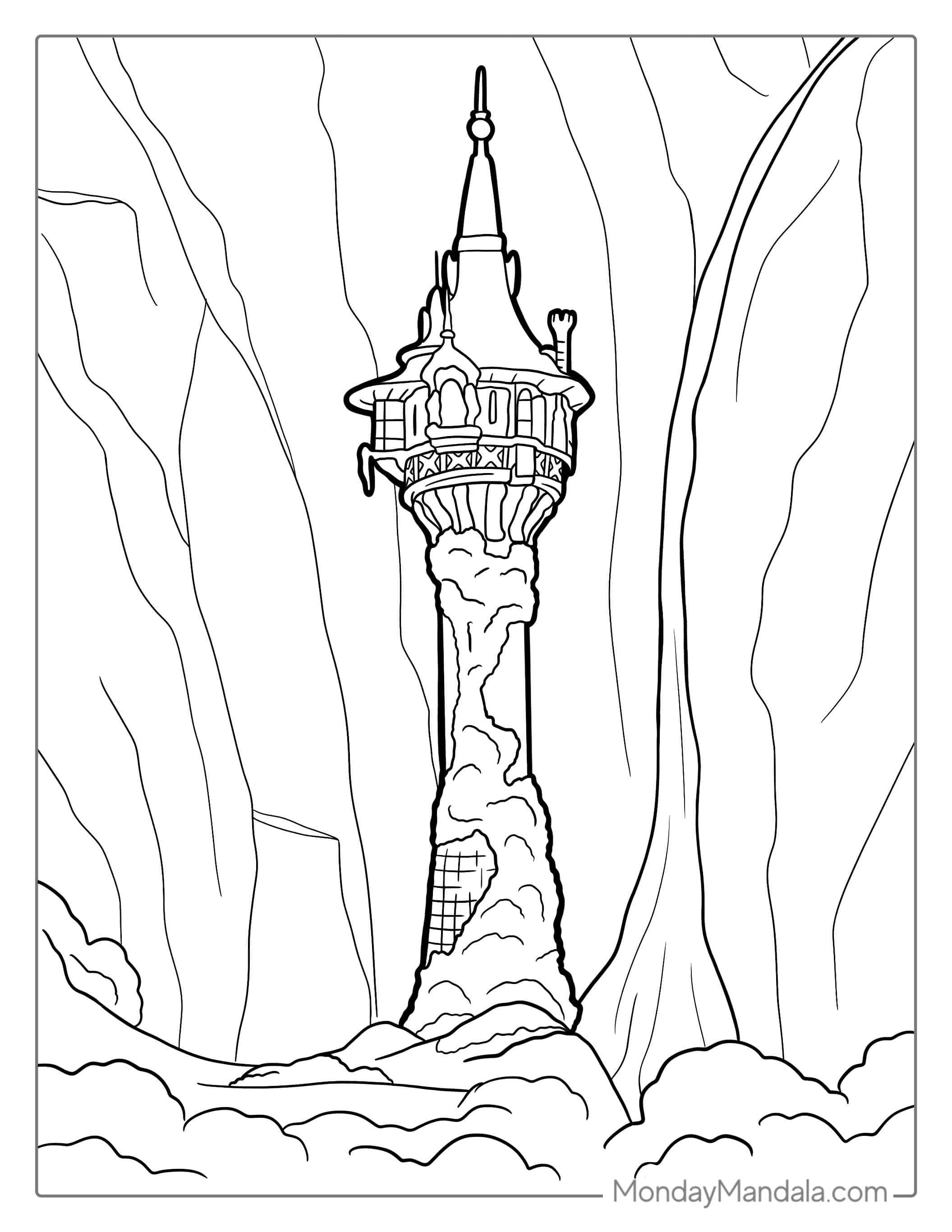 Tower From Tangled Coloring Page coloring page — printable line art