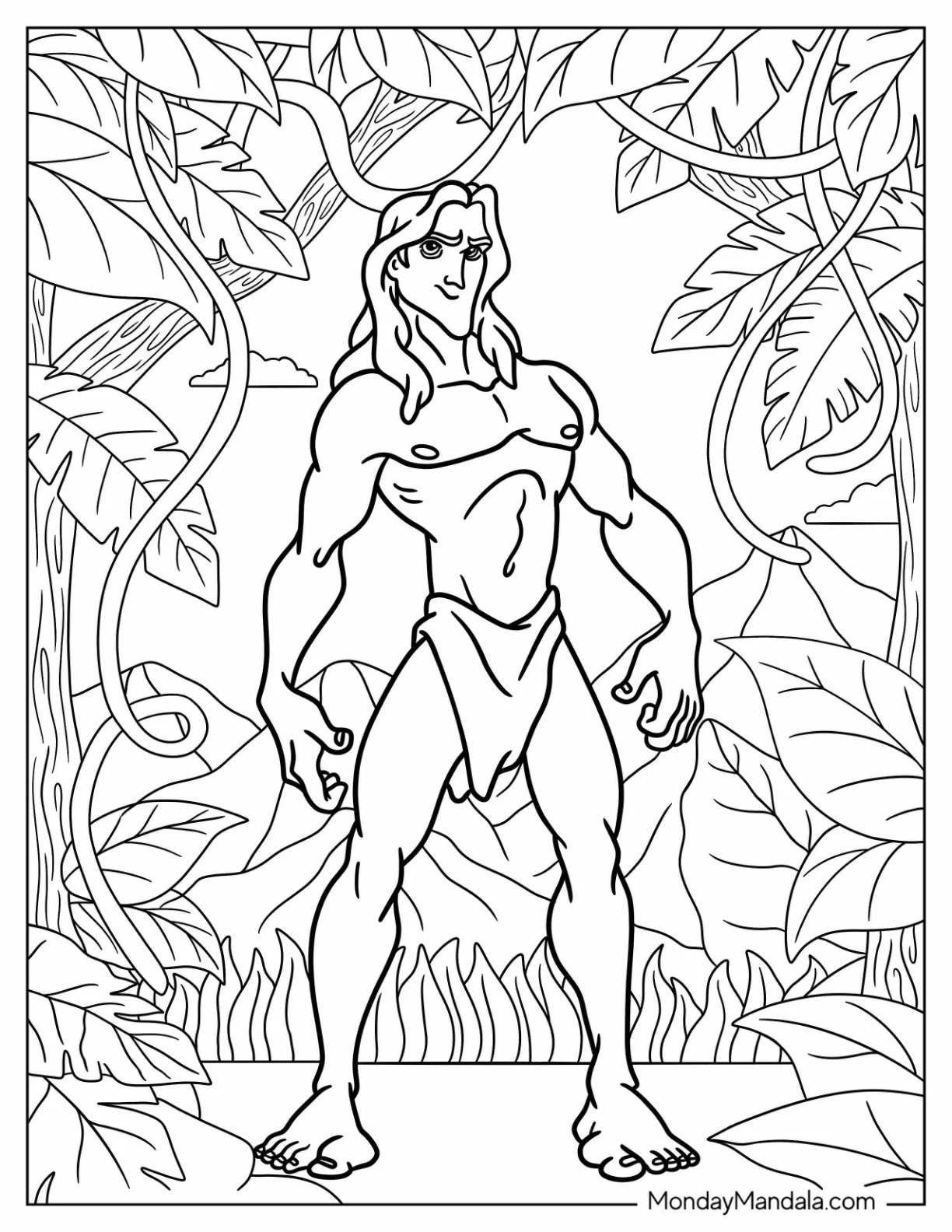 Easy Tarzan Coloring Page Outline In The Jungle coloring page