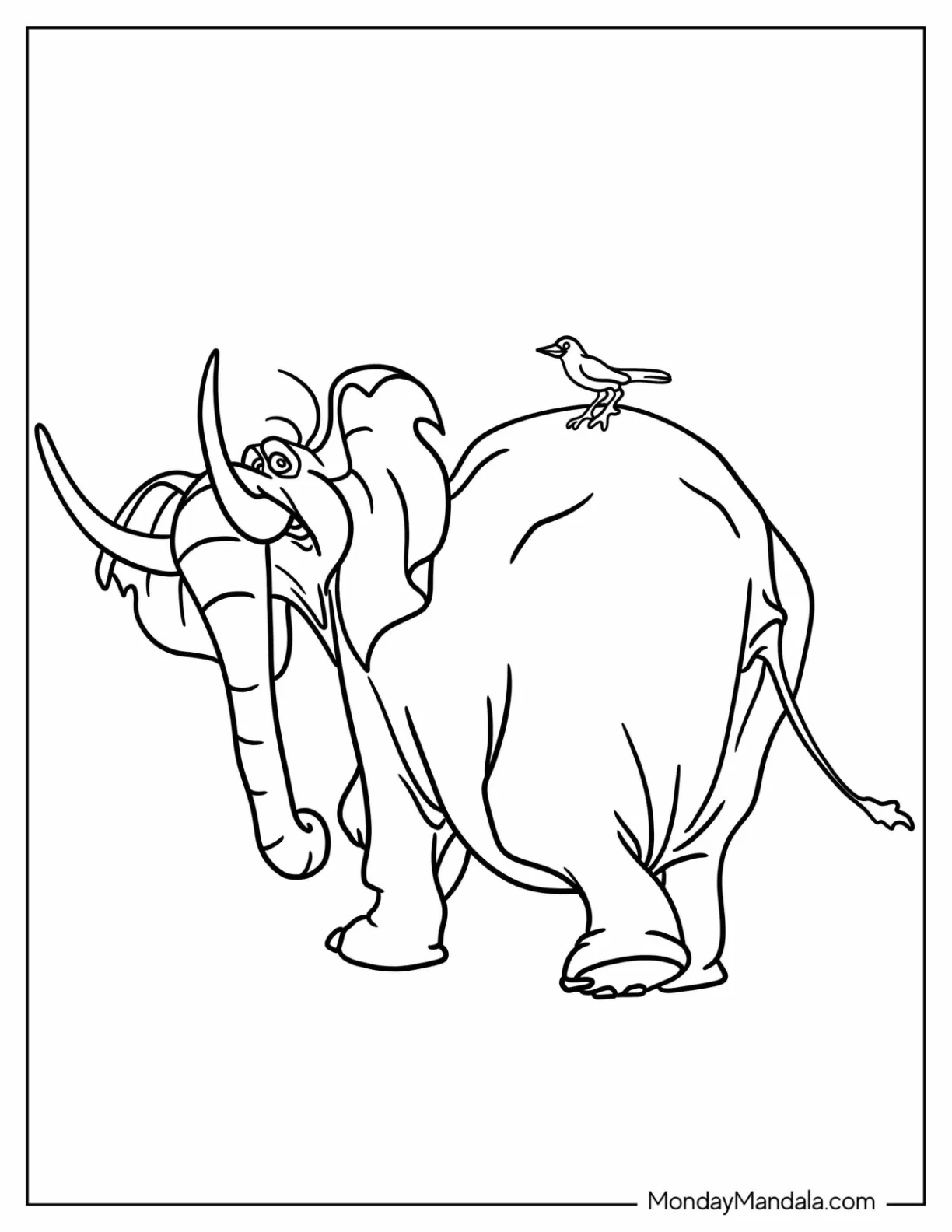 Tarzan Coloring Page Of Adult Tantor With Bird On His Back coloring page
