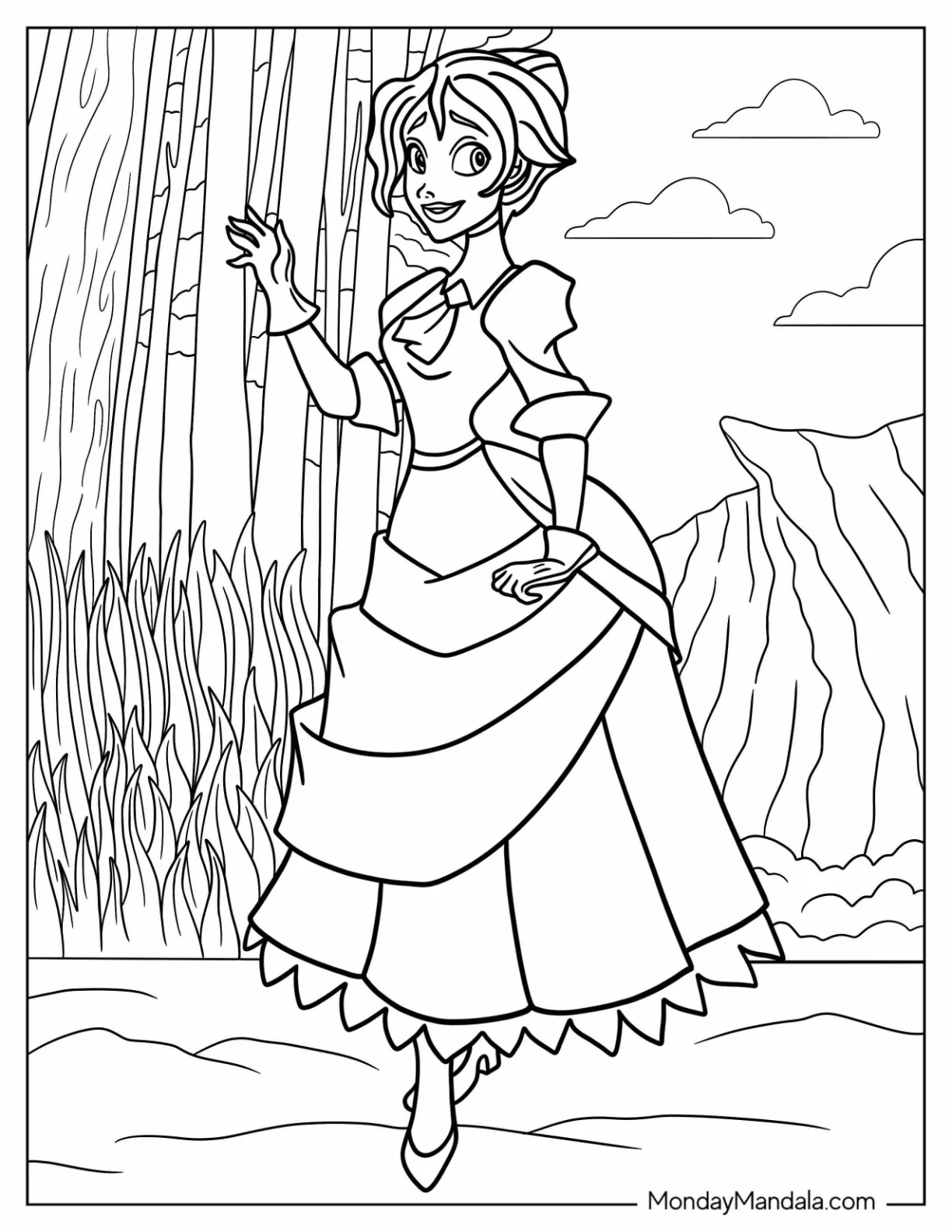 Tarzan Coloring Page Of Jane Porter Wearing Gown And Gloves In Jungle coloring page