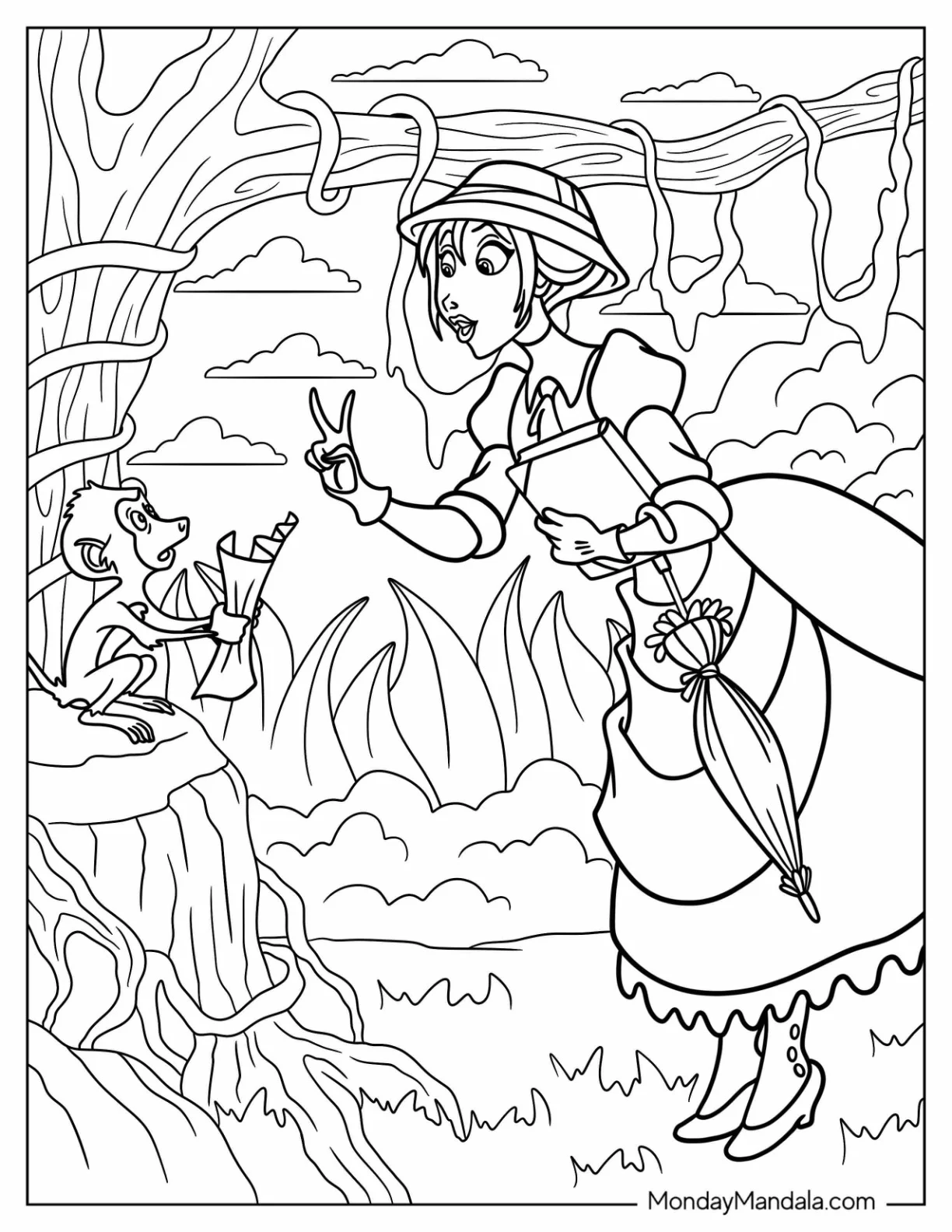 Tarzan Coloring Page Of Jane Talking To A Chimpanzee coloring page