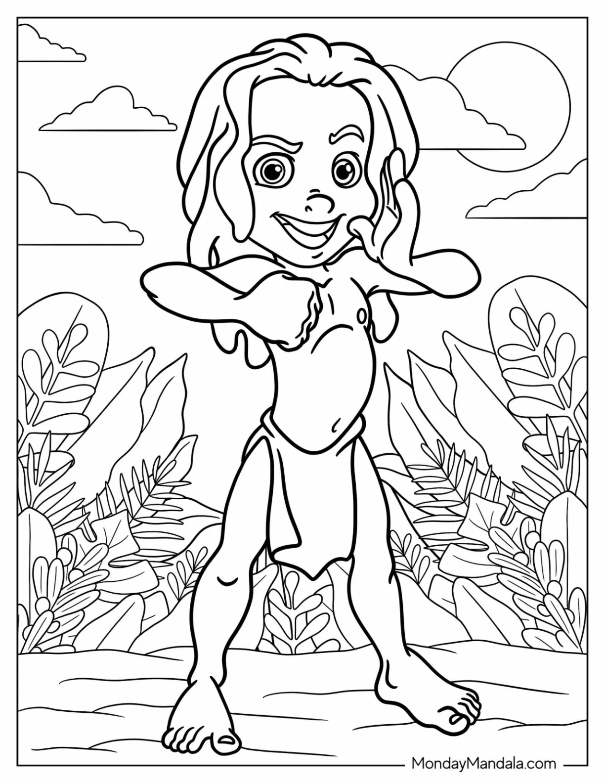 Young Tarzan Coloring Page Beating His Chest For Kids coloring page