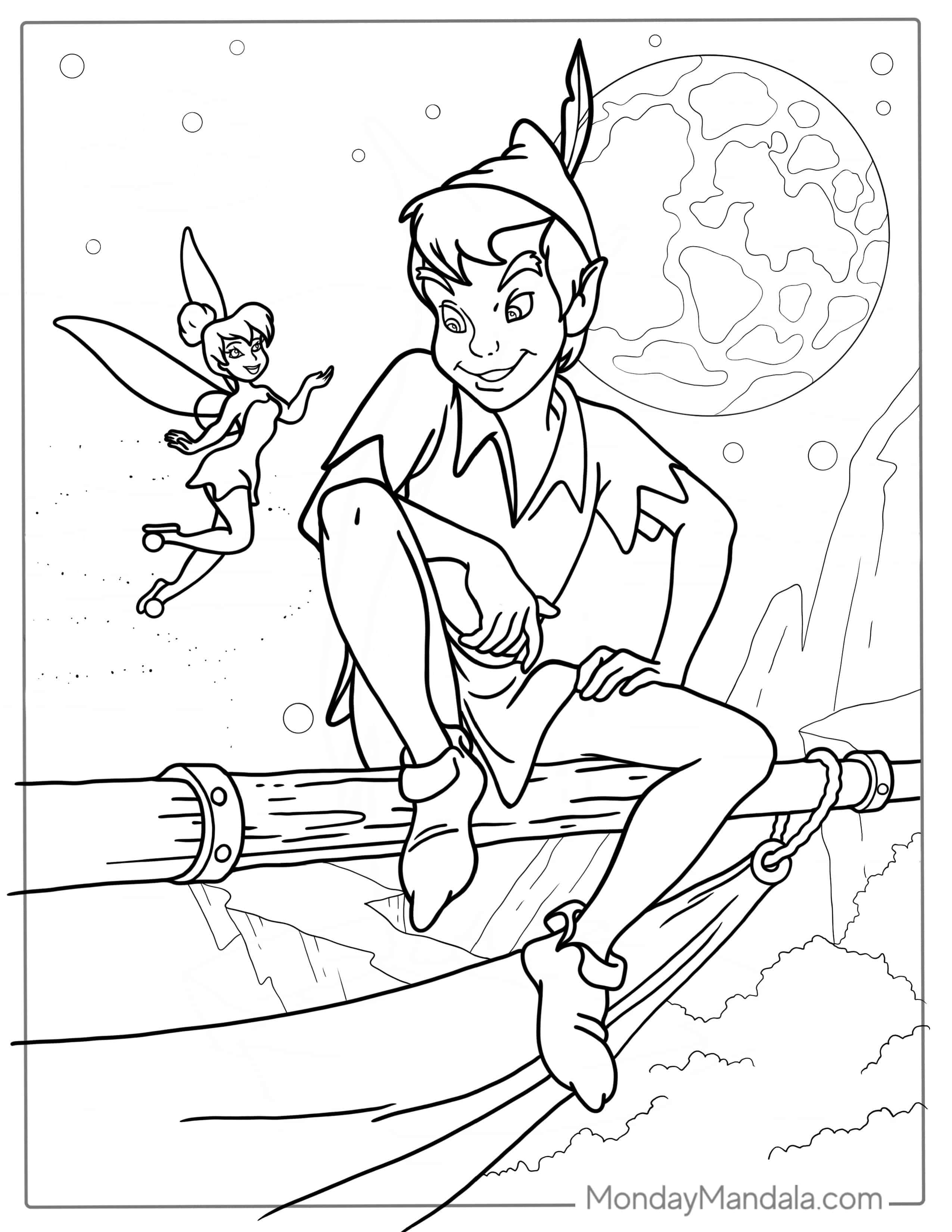 Peter Pan And Tinker Bell Coloring Sheet coloring page — printable line art