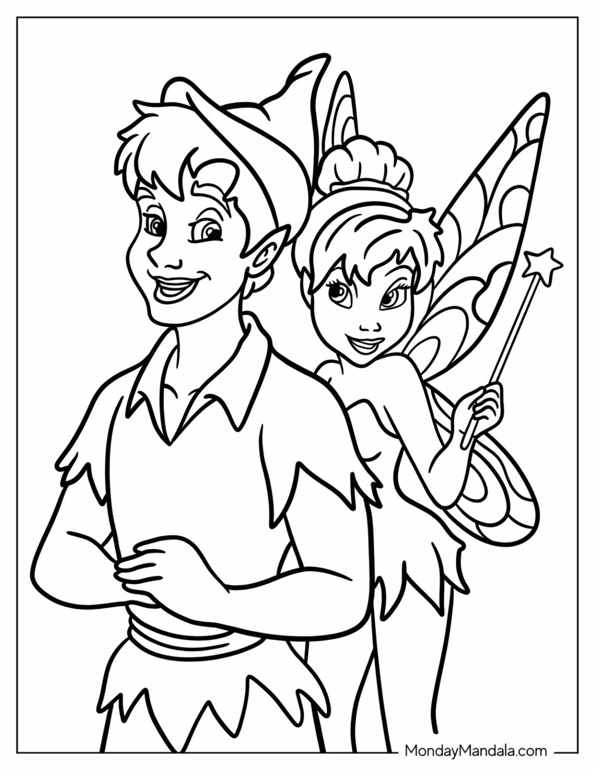 Peter Pan Smiling At Tinker Bell Coloring Page For Kids coloring page