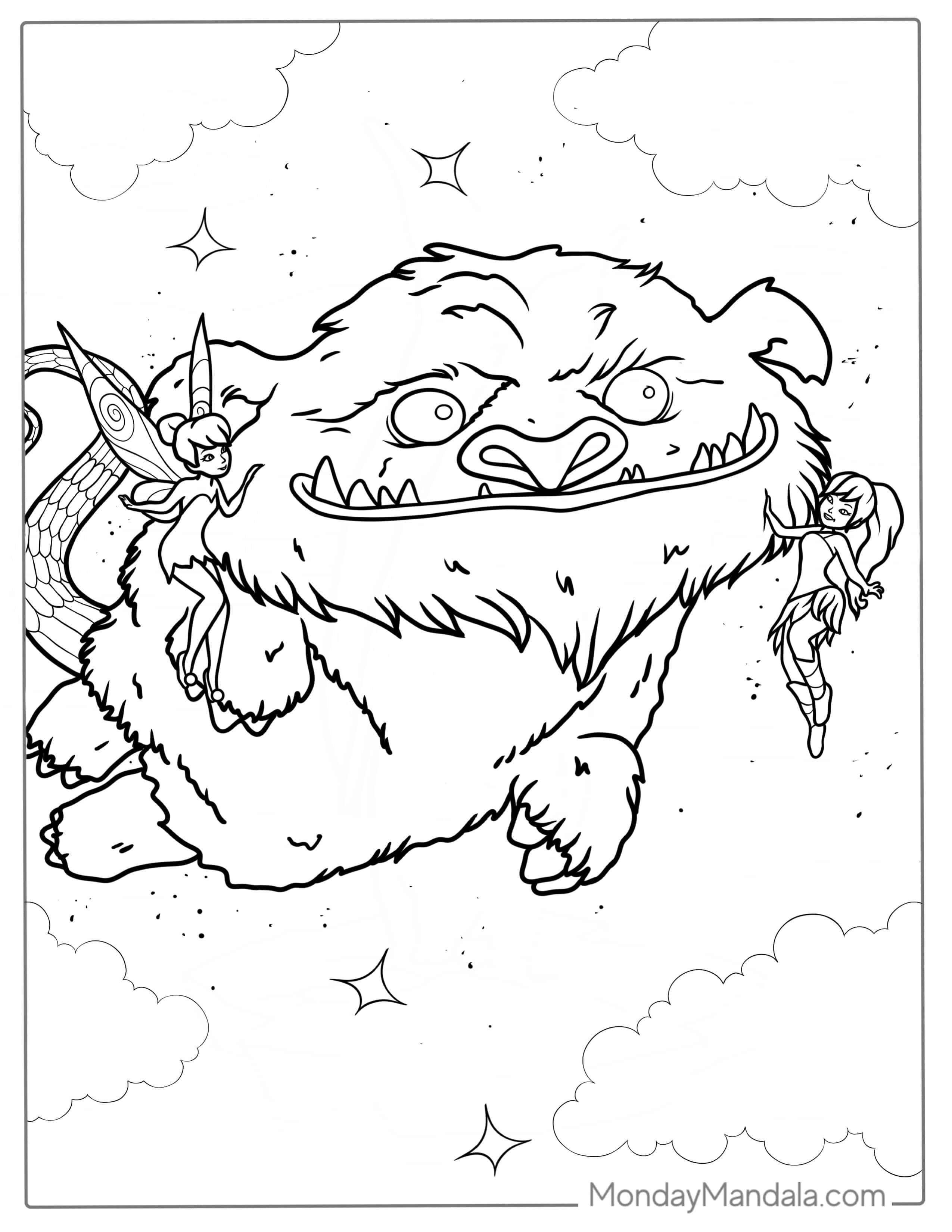 Tinker Bell And NeverBeast Coloring Sheet coloring page