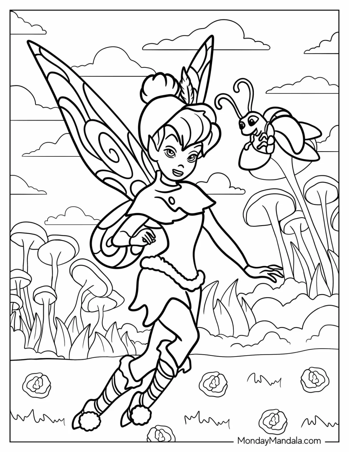 Tinker Bell Coloring Page Dressed As An Elf Coloring Page coloring page — printable line art