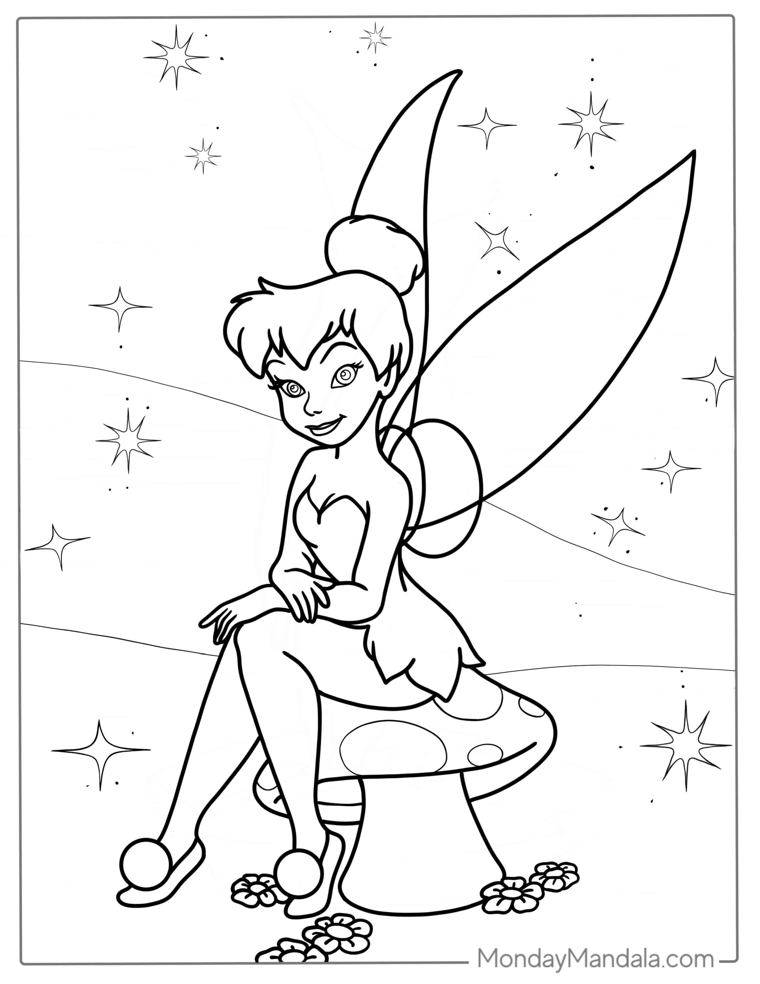 Tinker Bell Sitting On Mushroom Coloring Picture coloring page