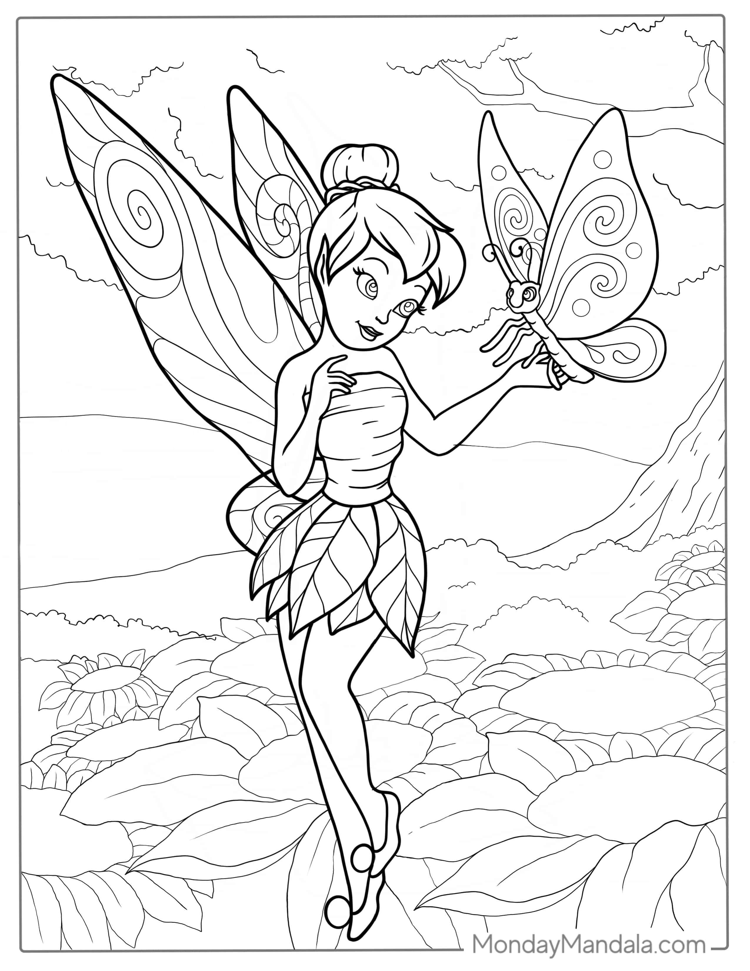 Tinker Bell With Butterfly Coloring Page coloring page