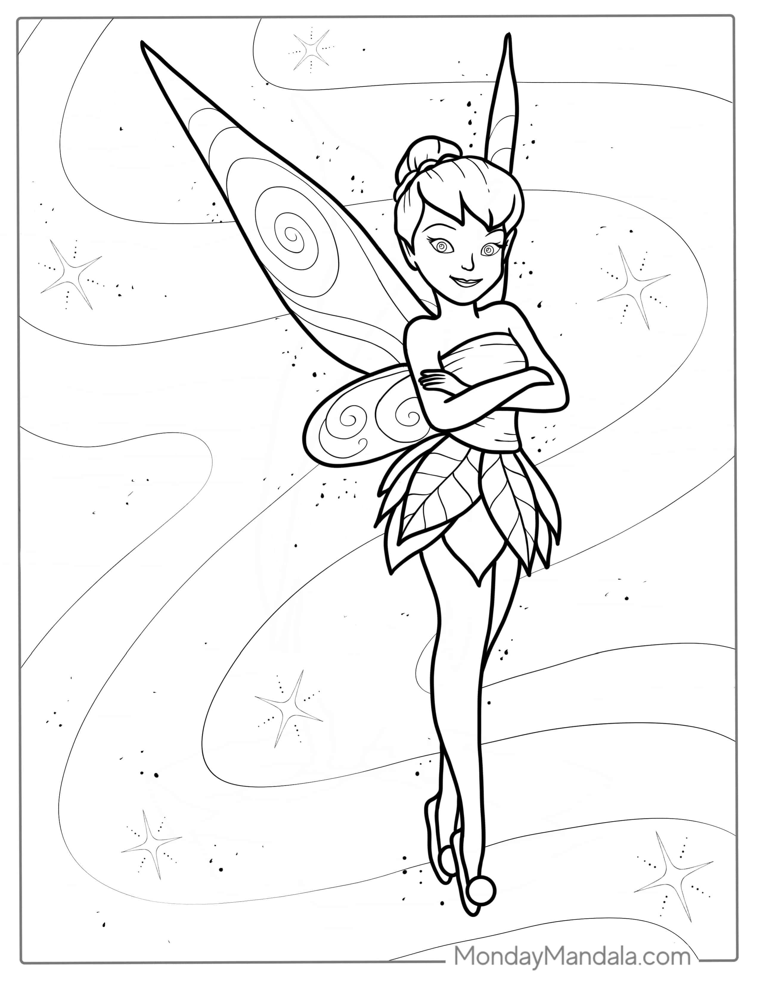 Tinker Bell With Wings Open To Color For Kids coloring page