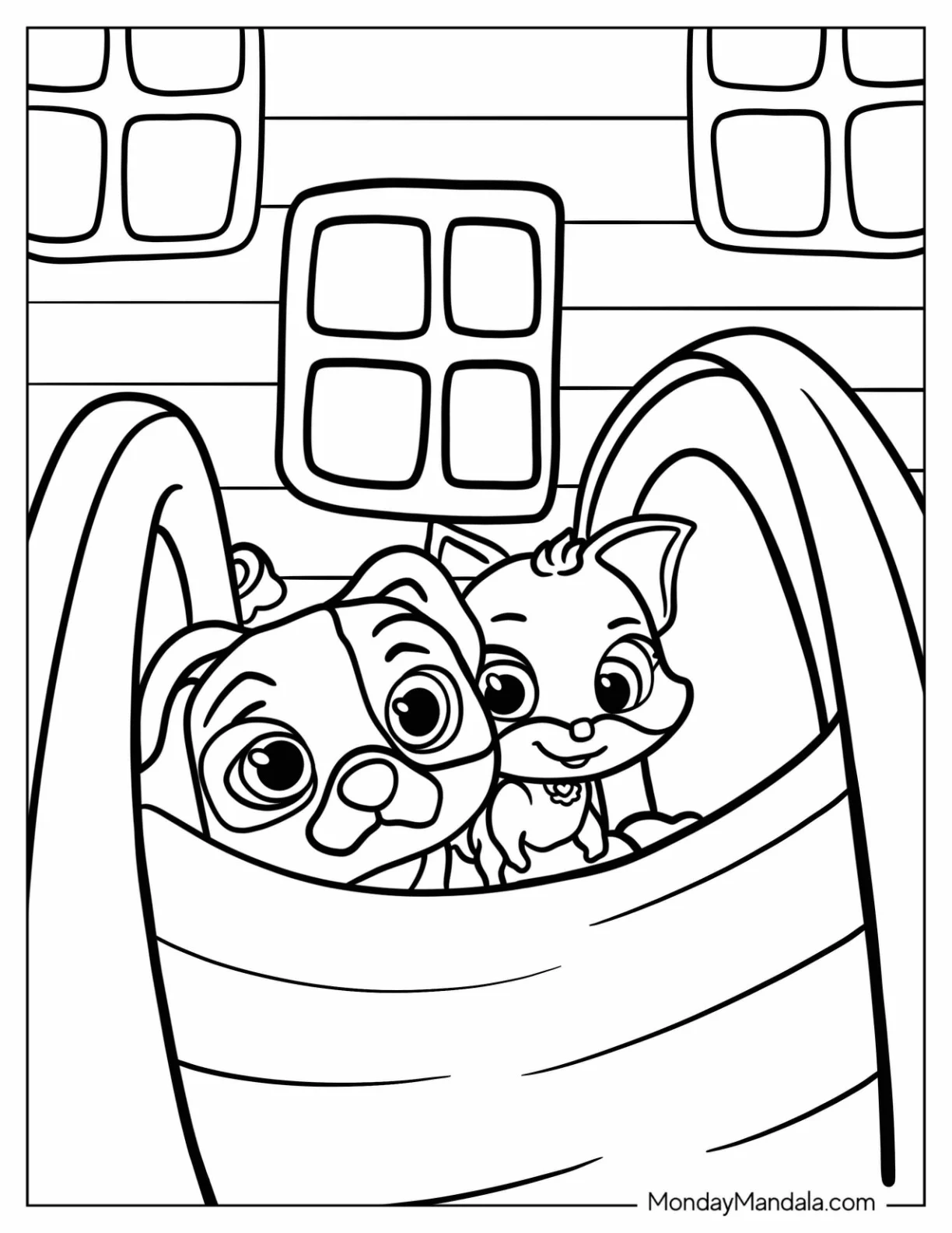 Adorable TOTS Coloring Page Of Penny and Mia in a Basket coloring page