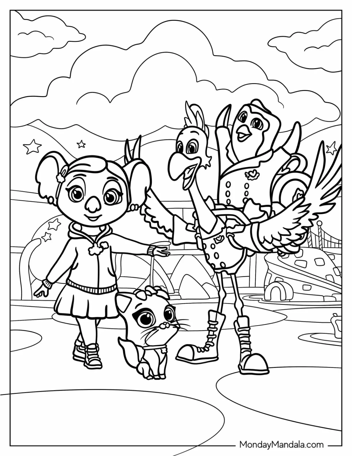 TOTS Coloring Page Of KC, Freddy, Pipson, Mia, And KC coloring page