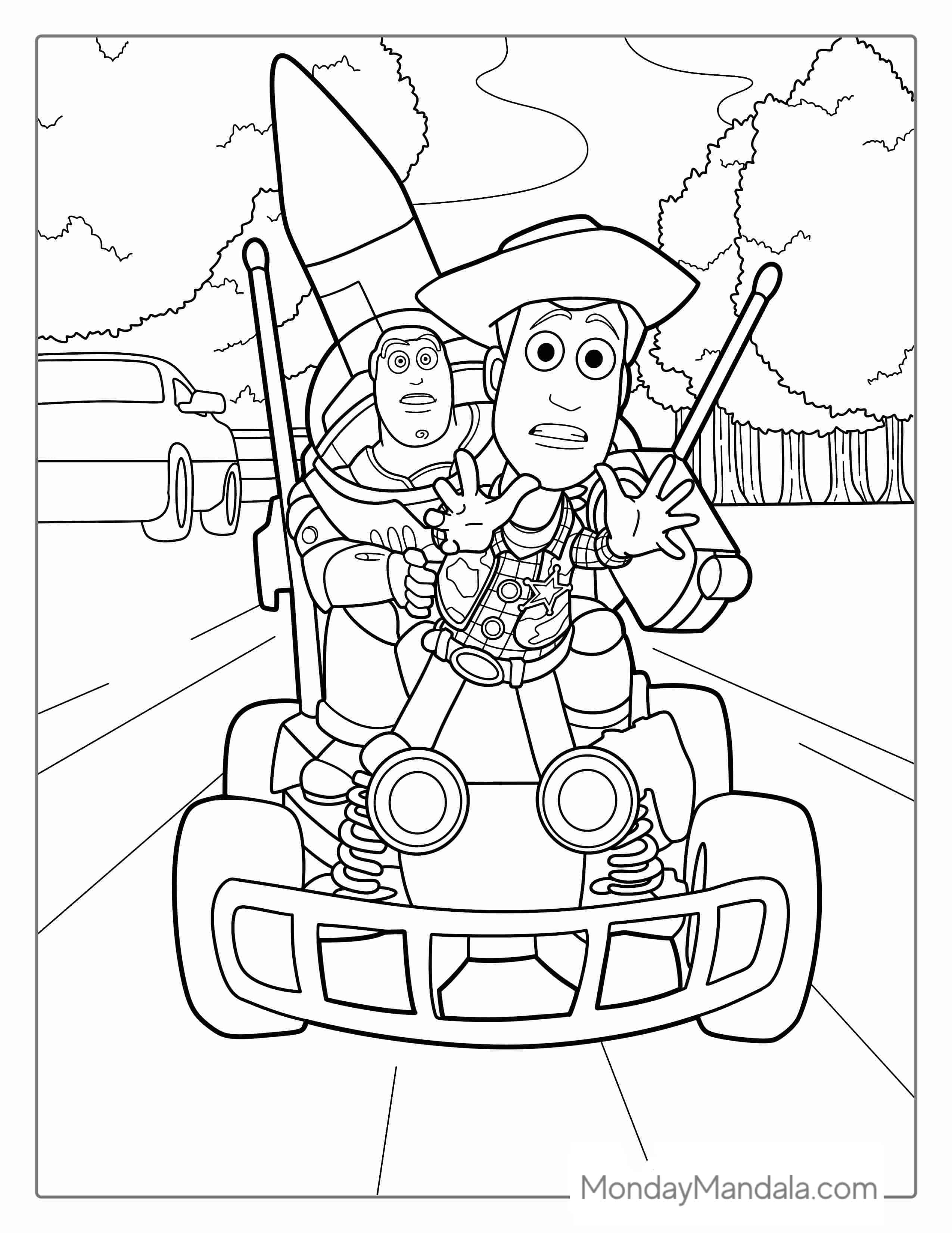 Andy And Buzz On RC Coloring PAge coloring page