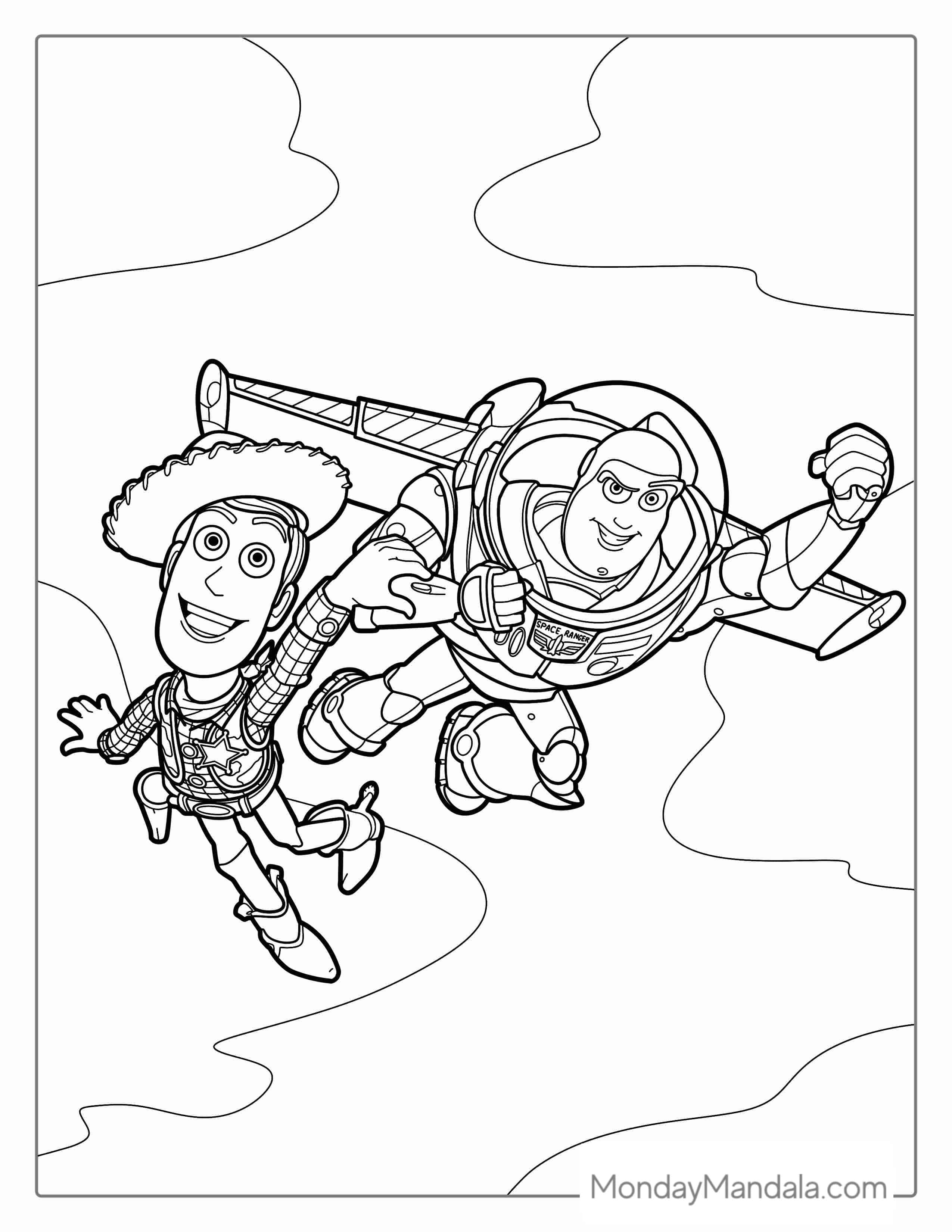 Coloring Page Of Buzz And Woody Flying coloring page