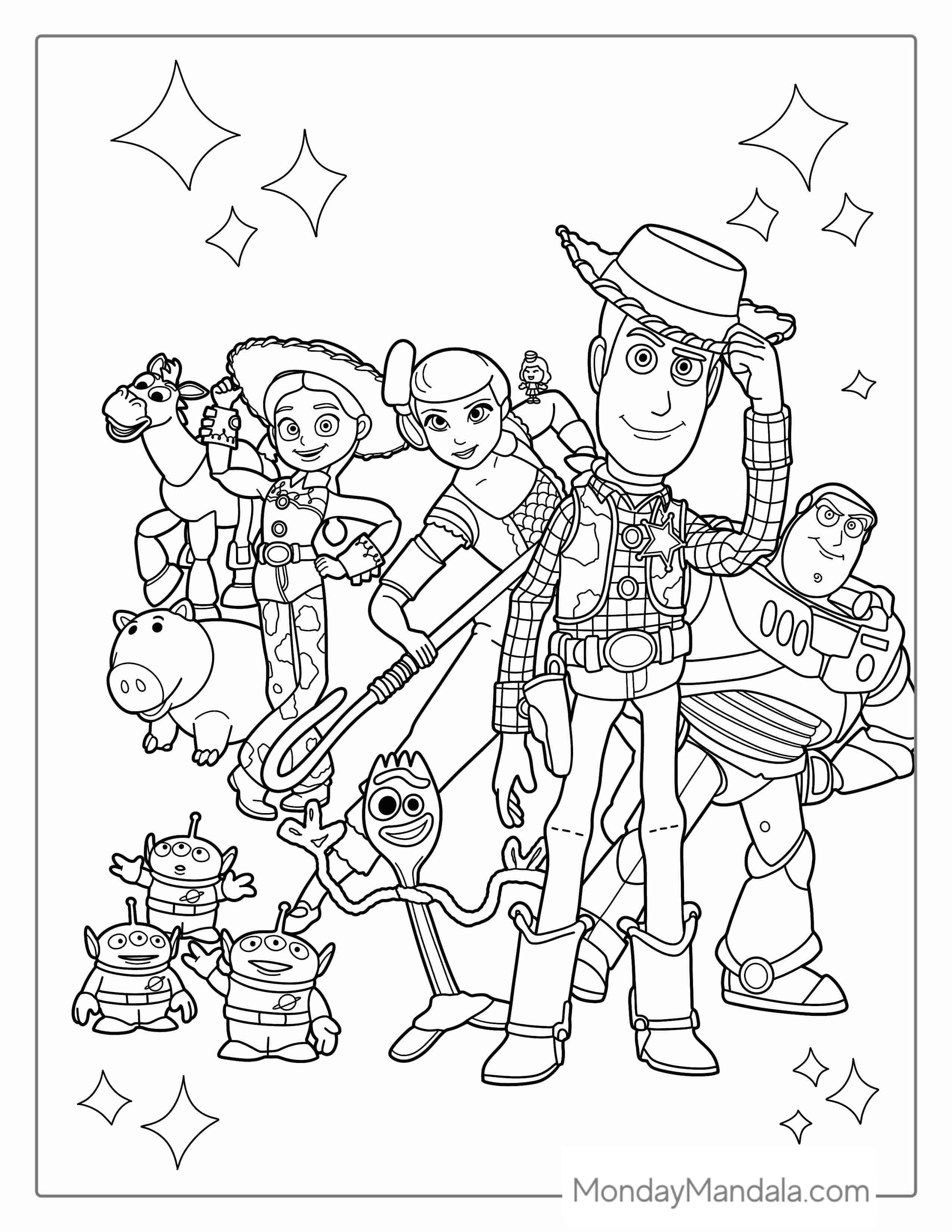 Iconic Toy Story Characters Coloring Page coloring page