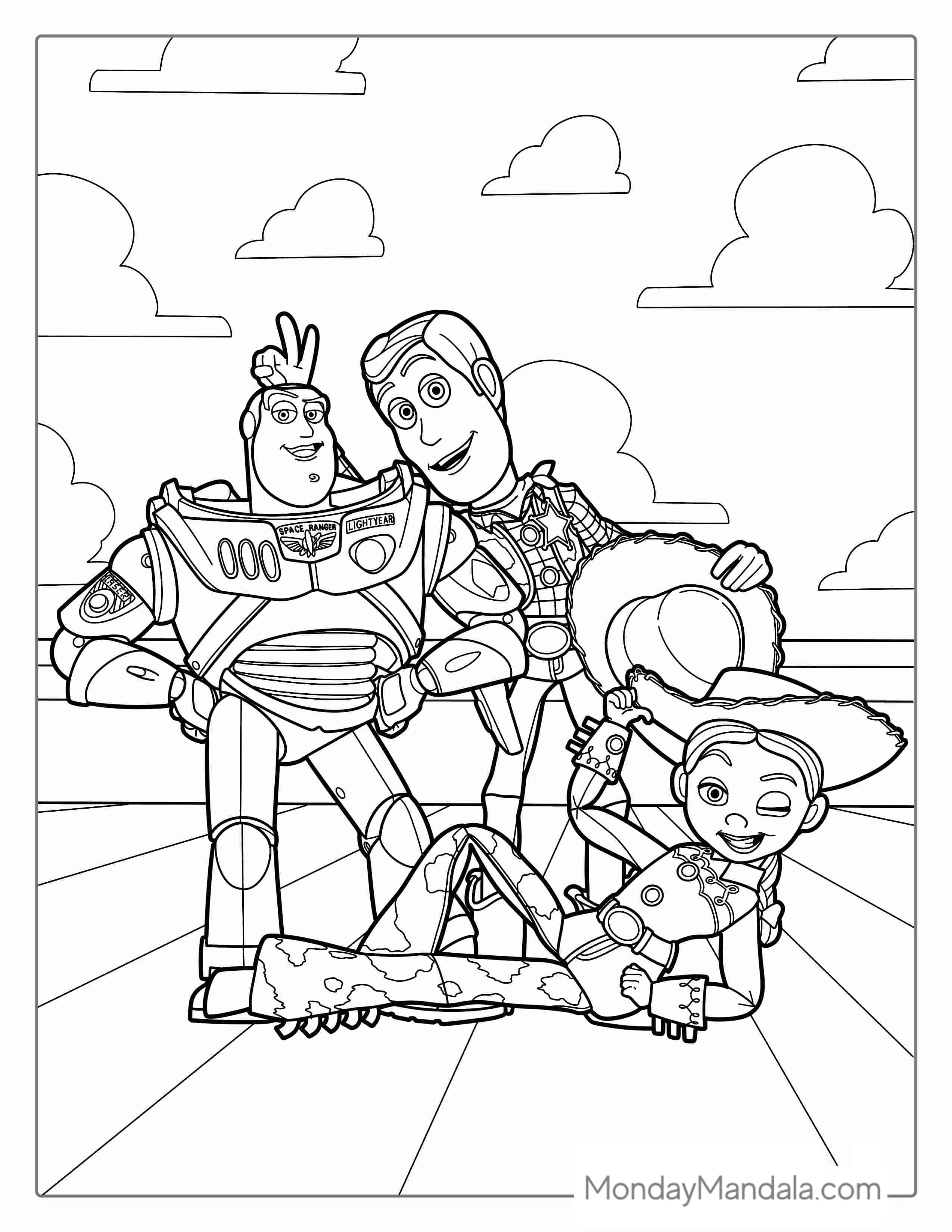 Jessie, Buzz, And Woody Coloring Sheet For Kids coloring page