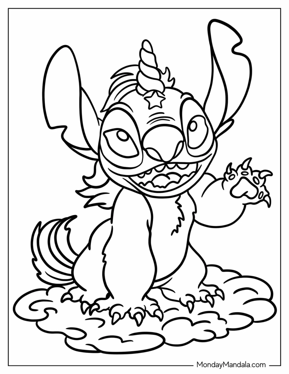 Adorable Unicorn Coloring Page Stitch With A Star On His Forehead coloring page