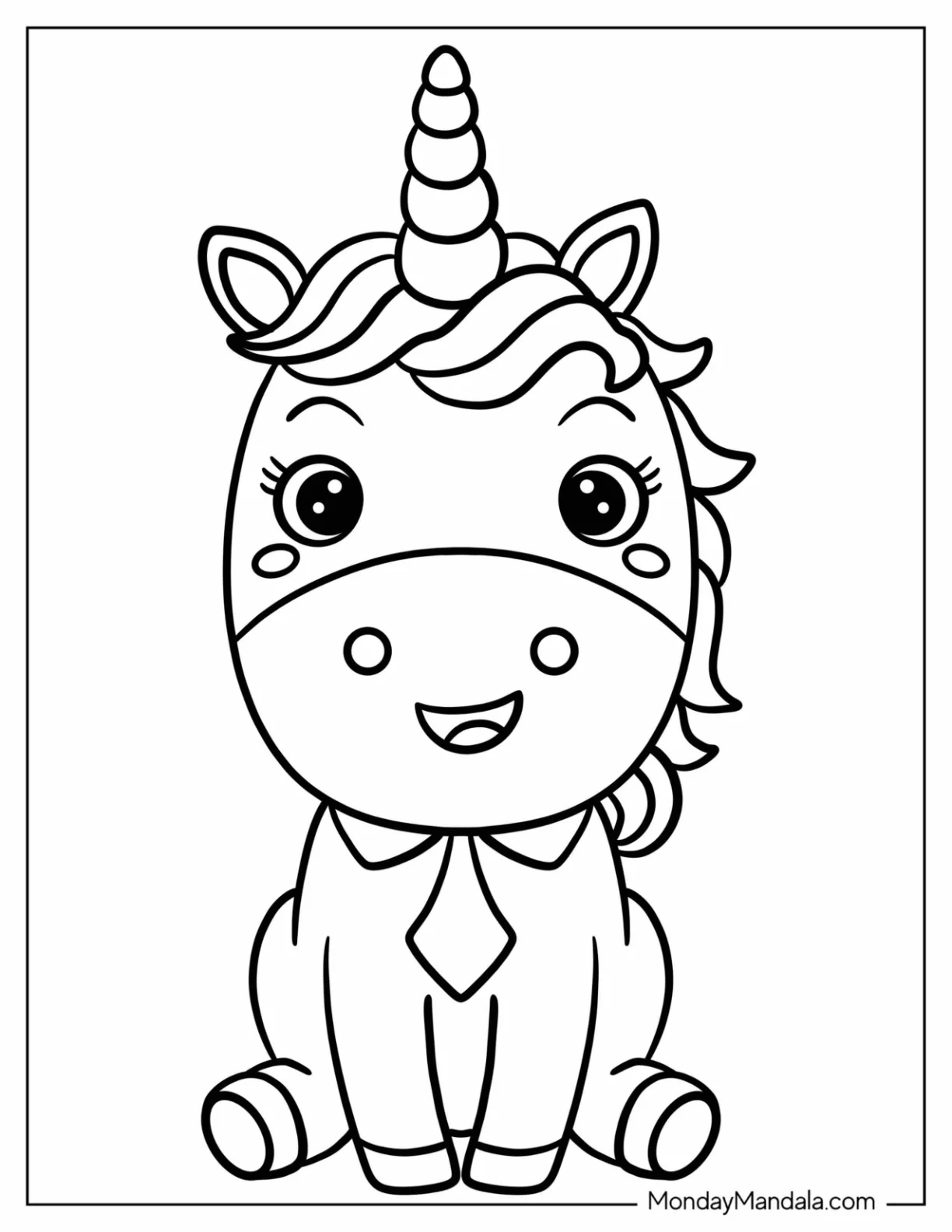 Cartoon Unicorn Coloring Page Wearing A Shirt And Necktie For Kids coloring page