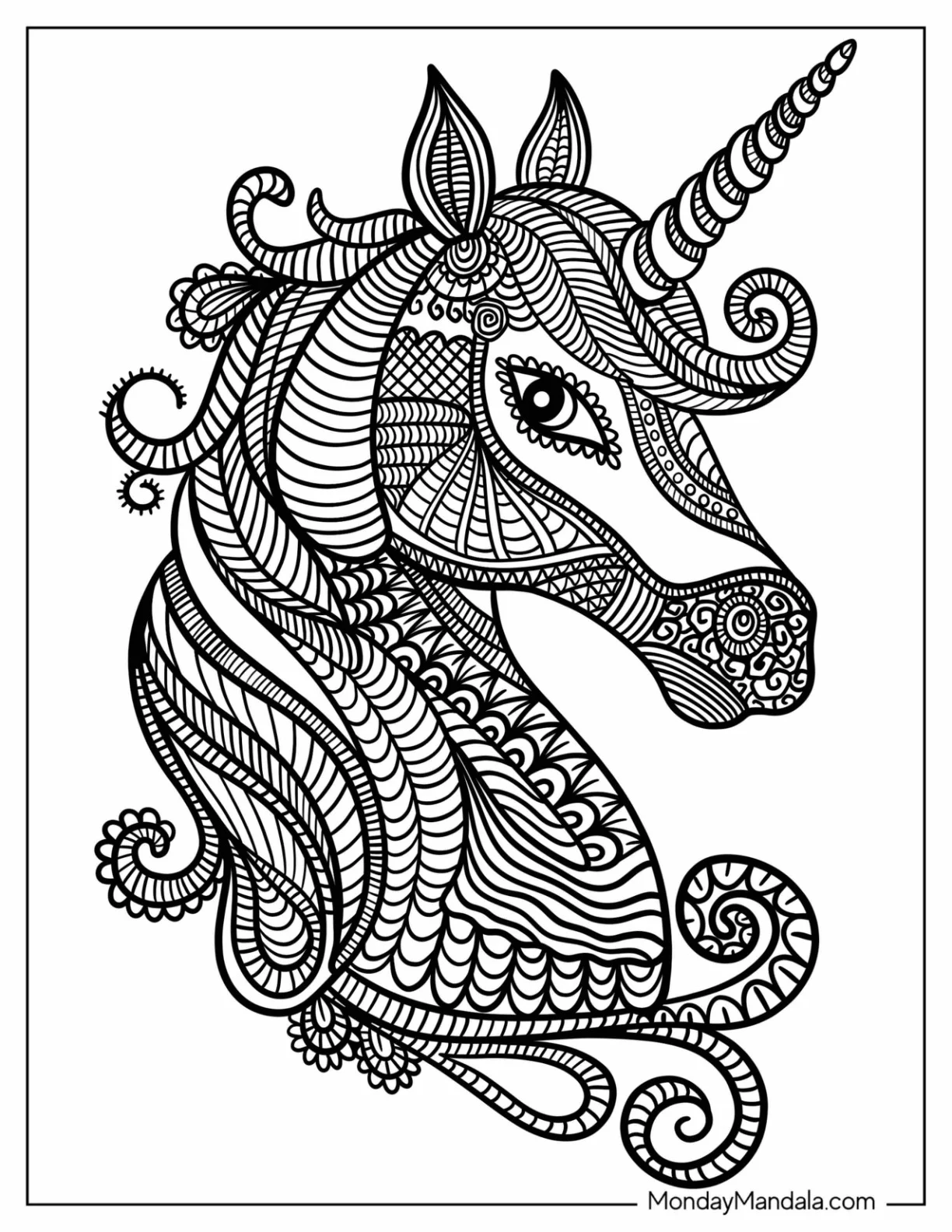 Complex Unicorn Coloring Page Mandala coloring page — printable line art