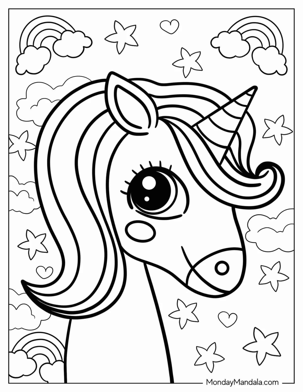Cute Cartoon Unicorn Coloring Page  With Pretty Eyes coloring page