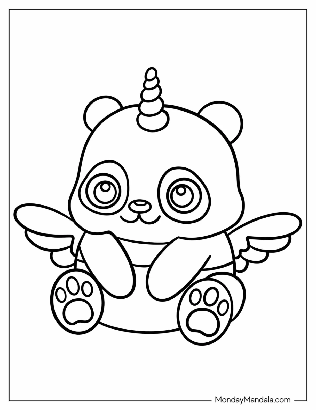 Cute Panda Unicorn Coloring Page With Wings For Preschoolers coloring page