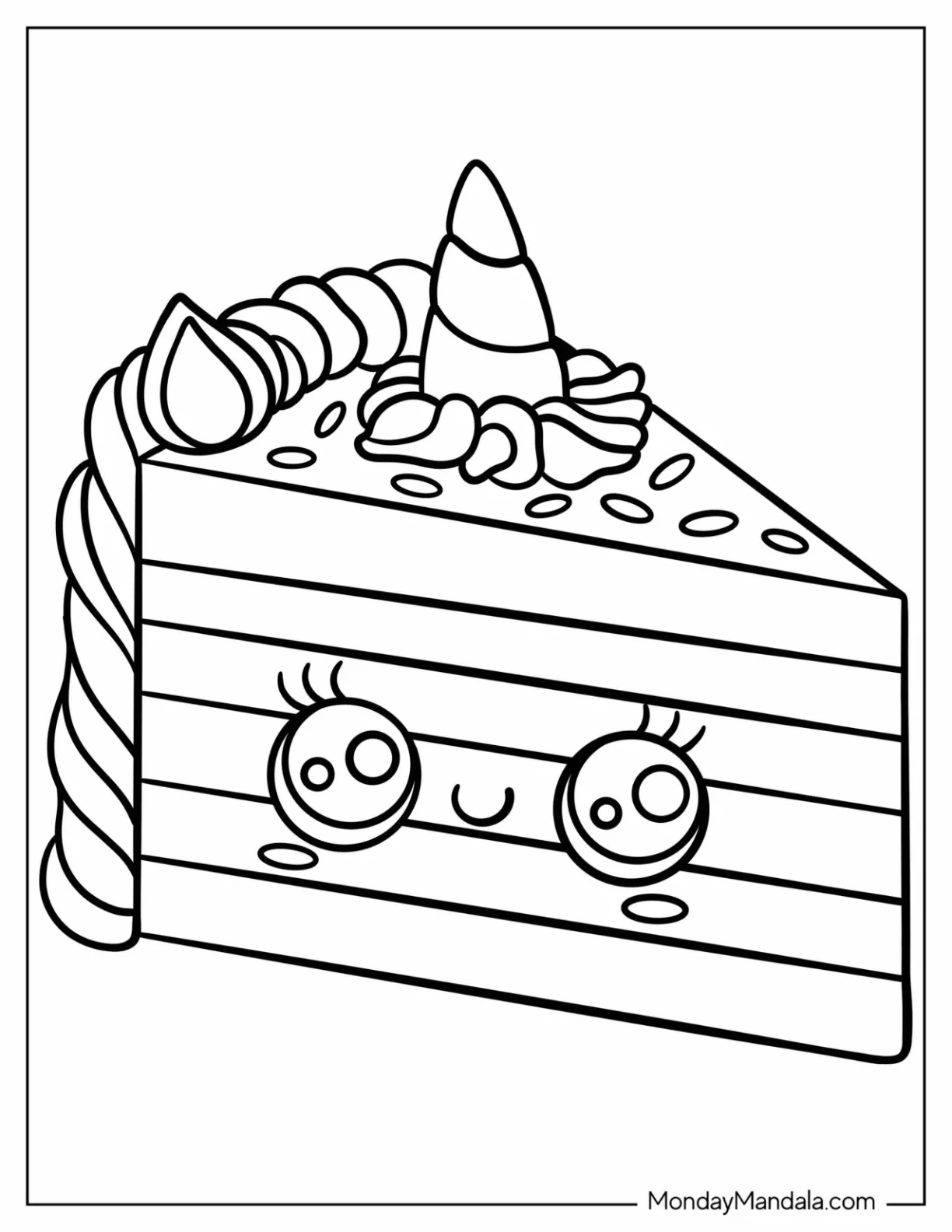 Easy Unicorn Coloring Page Cake Slice For Kids coloring page