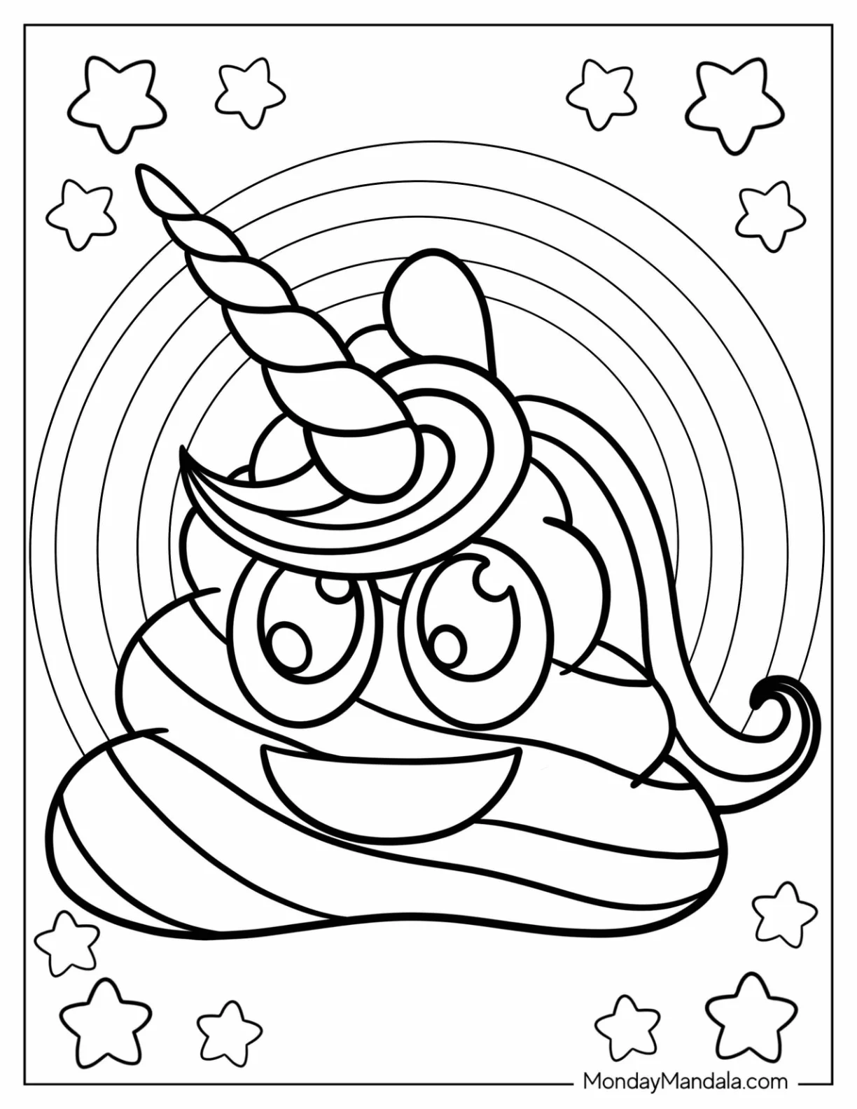 Grinning Unicorn Coloring Page Poop For Kids coloring page