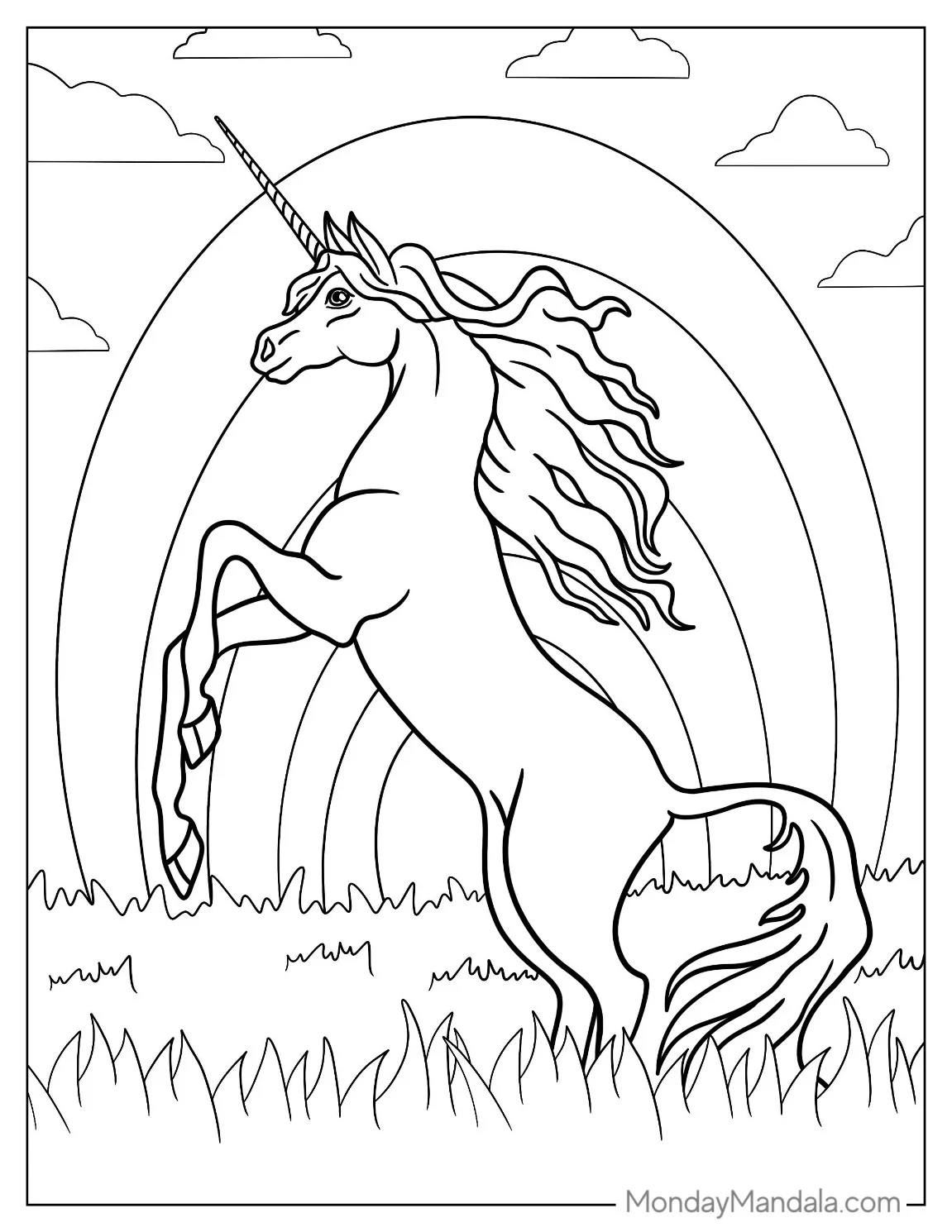 Majestic Looking Unicorn Coloring Page coloring page — printable line art