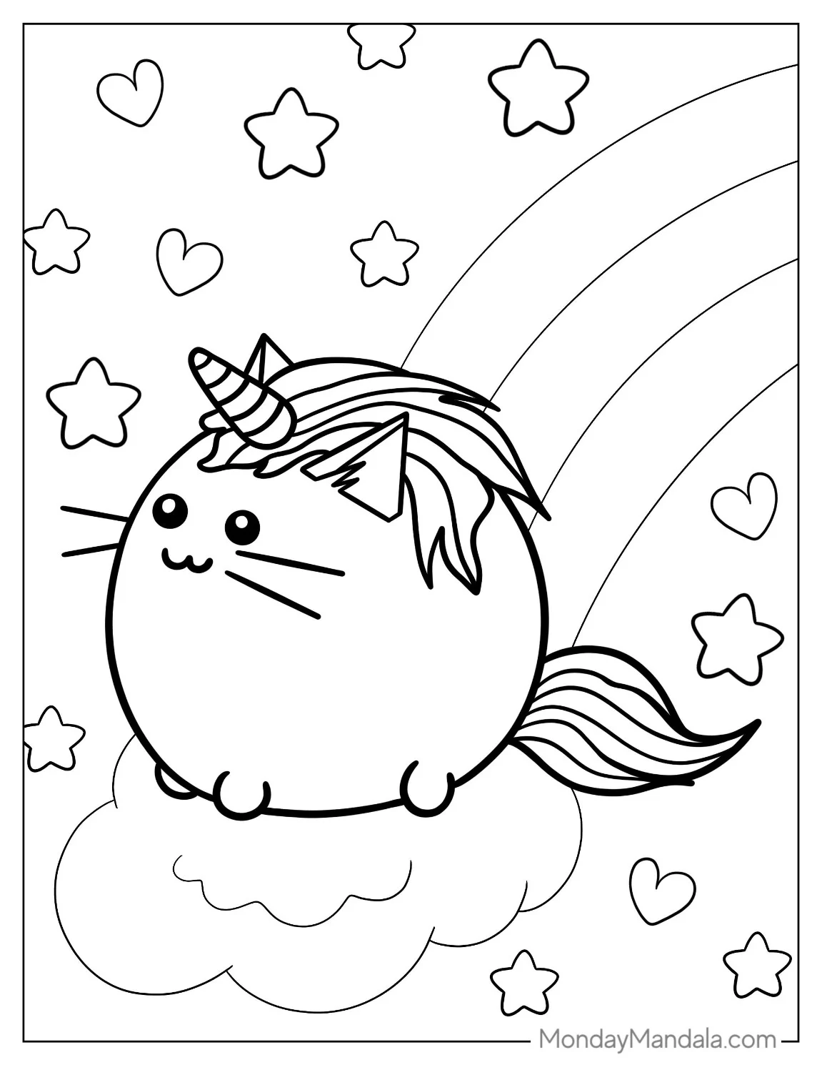 Pusheen Unicorn Coloring Page On Rainbow coloring page