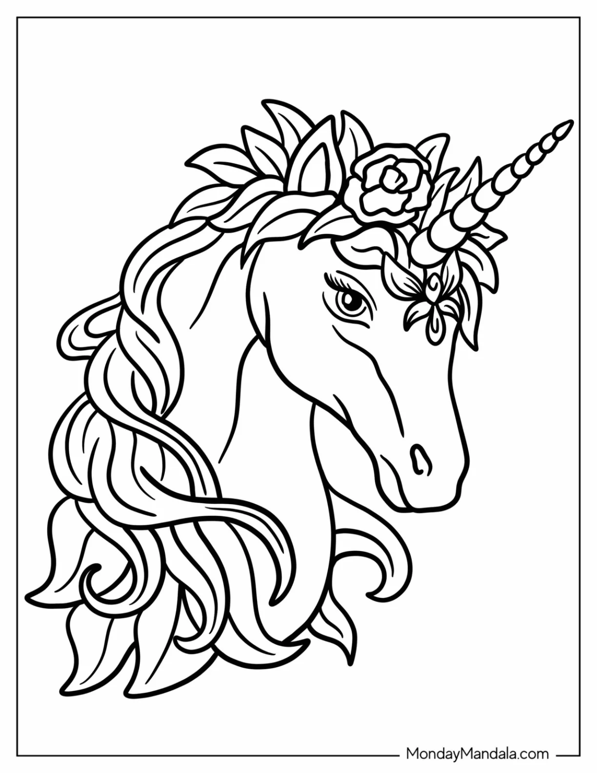 Regal Unicorn Coloring Page Wearing Jewels coloring page — printable line art