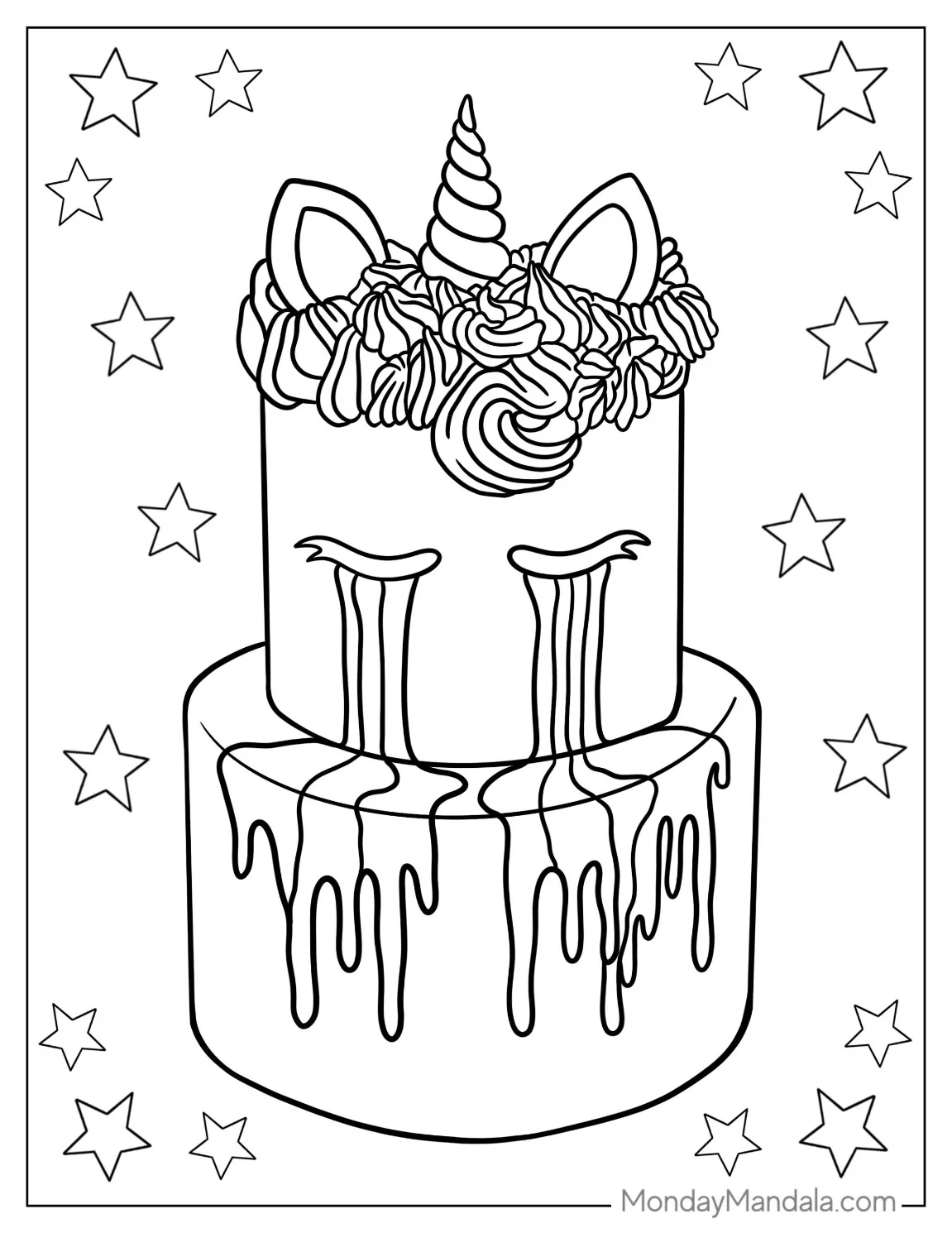 Unicorn Coloring Page Cake coloring page