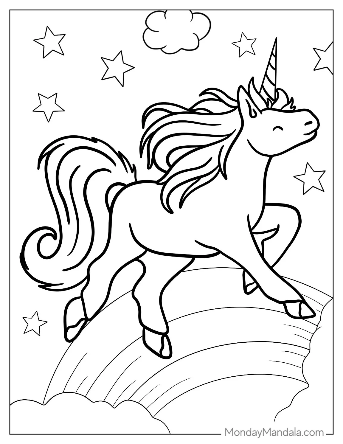 Unicorn Coloring Page Creature Jumping Over Rainbow coloring page