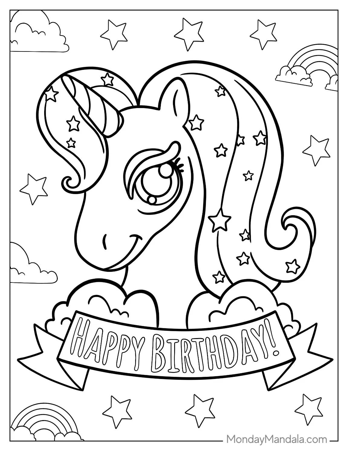 Unicorn Coloring Page Happy Birthday coloring page