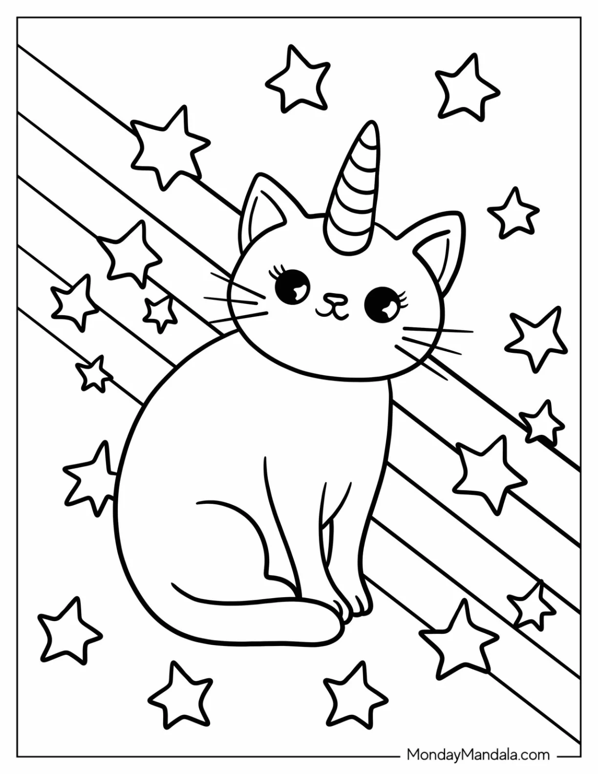 Unicorn Coloring Page Kitty With Starry Background For Preschoolers coloring page