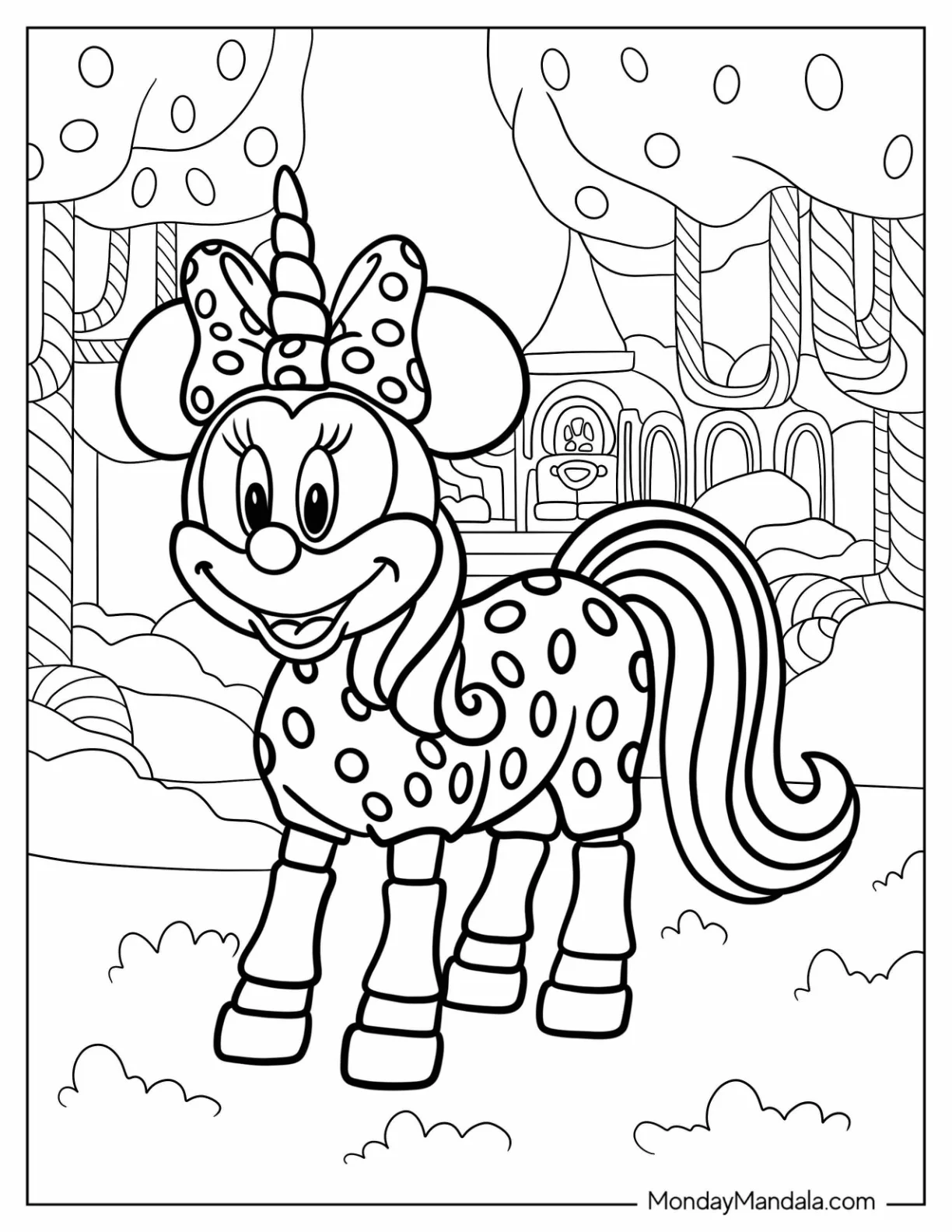 Unicorn Coloring Page Minnie Mouse With Polka Dot Suit coloring page — printable line art
