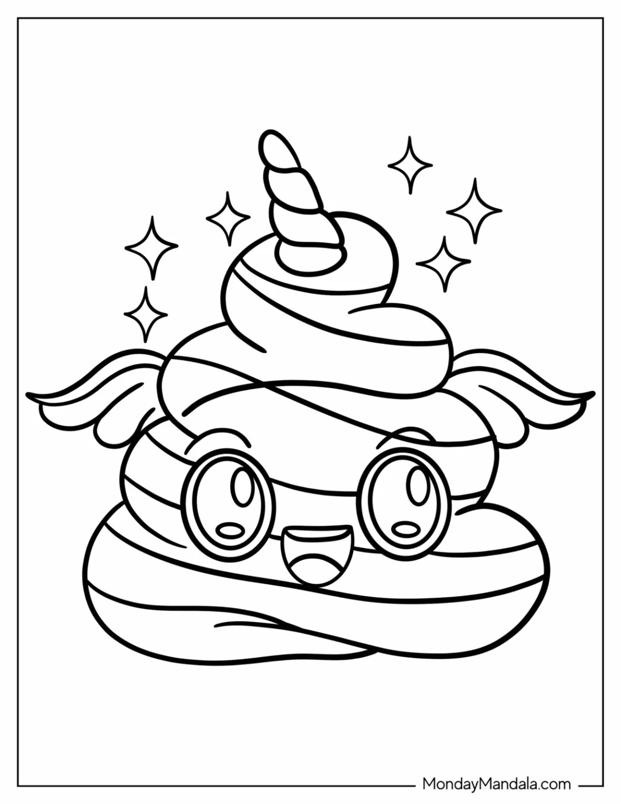Unicorn Coloring Page Poop With Wings And Sparkles For Preschoolers coloring page